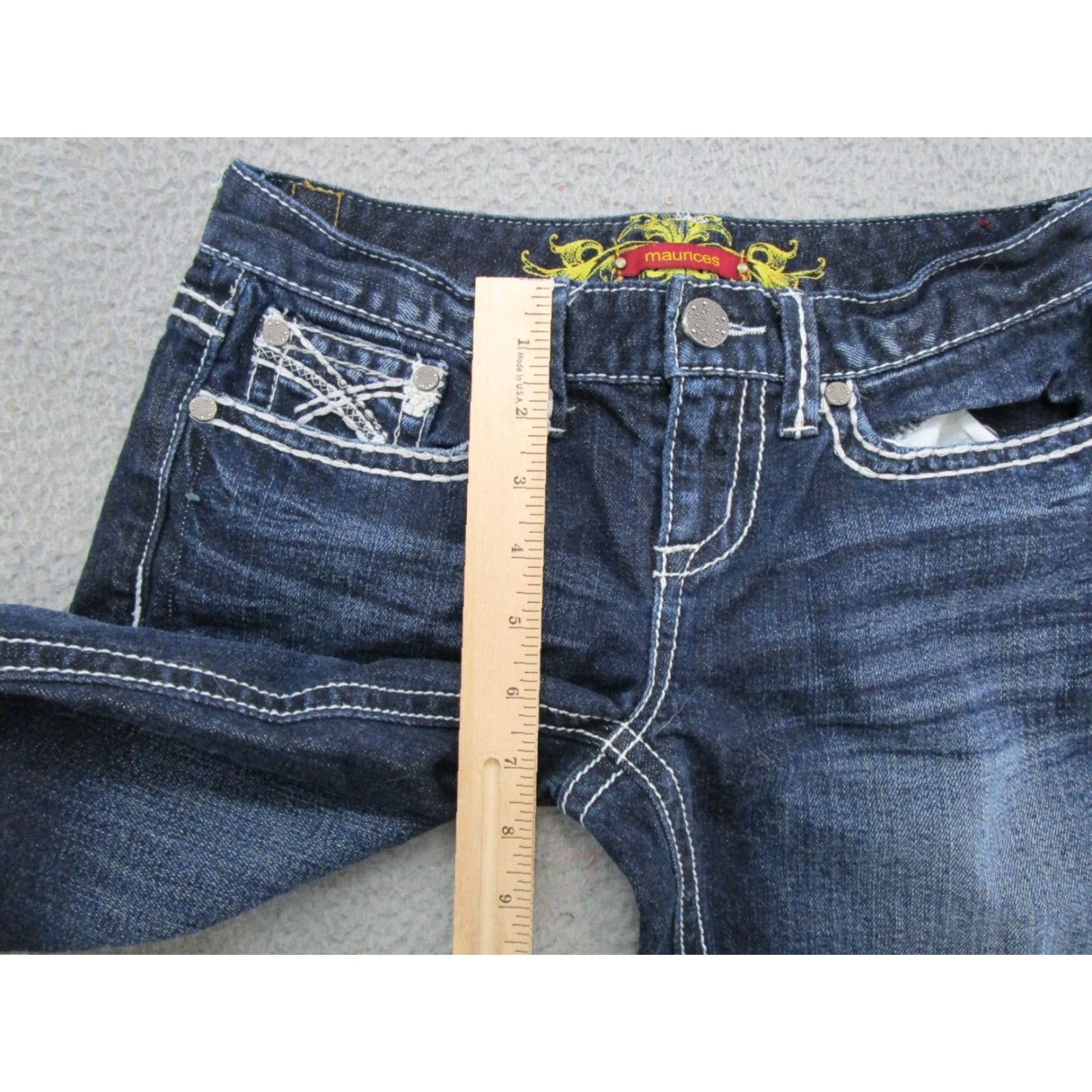 Vintage Maurices Y2K Women's Denim Capri Jeans Dark Wash Stretch Size 4 Blue Capri Jeans Womens Size 27" / US 4 / IT 40 - 5 Thumbnail