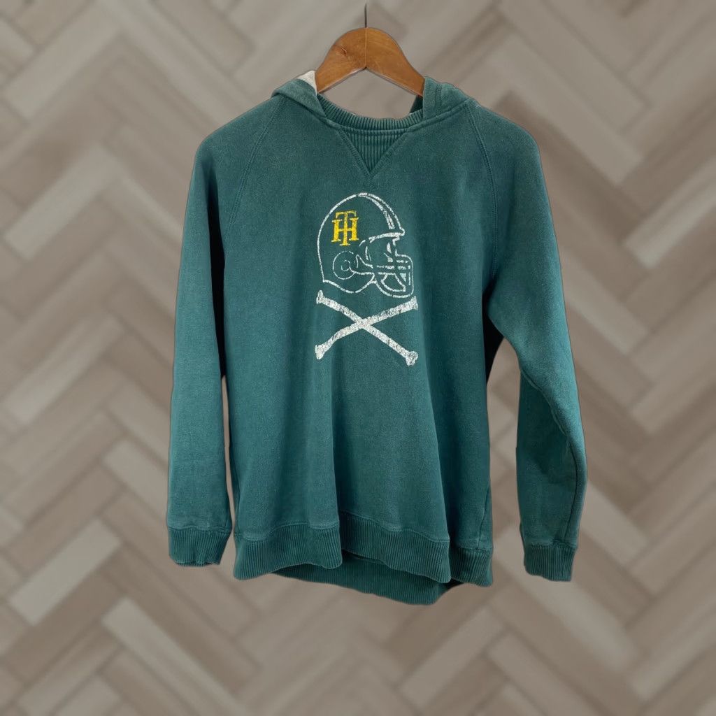 Tommy Hilfiger VINTAGE Tommy Hilfiger Green Hoodie Logo Football XL Mens Pullover Hooded Size US XL / EU 56 / 4 - 1 Thumbnail