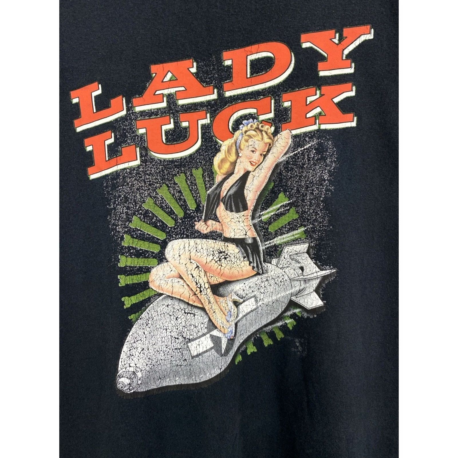 Gildan VINTAGE 90s Lady Luck single stitch T-Shirt XL Black Mens Shirt Size US XL / EU 56 / 4 - 4 Thumbnail