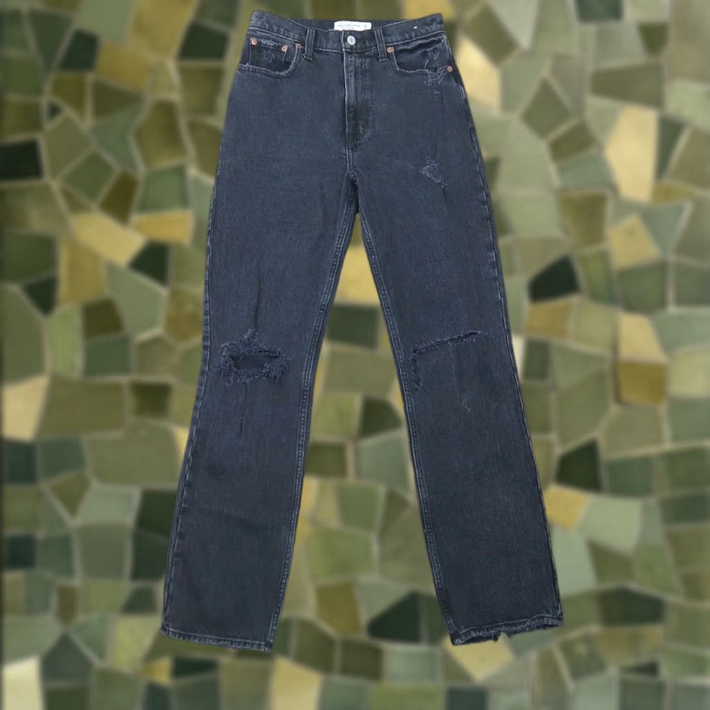 Abercrombie & Fitch Abercrombie & Fitch Jeans 90s High Rise Black Straight Womens 0 Denim Cotton Distressing Knee Size 25" / US 0 / IT 36 - 1 Thumbnail