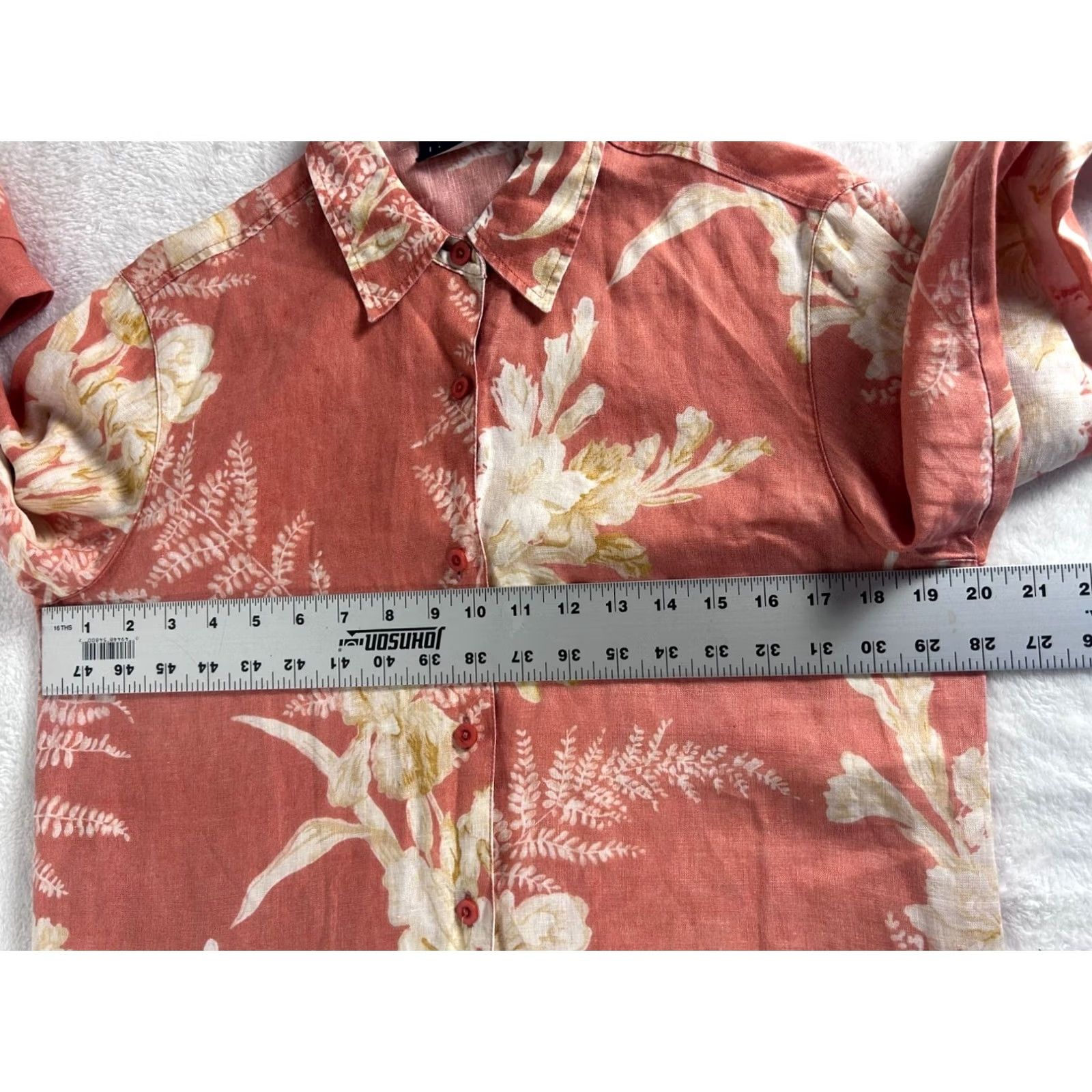 Liz Claiborne Liz Claiborne Lizsport Womens Floral Coral Linen Button-Up Shirt Petite Small Size S / US 4 / IT 40 - 6 Thumbnail
