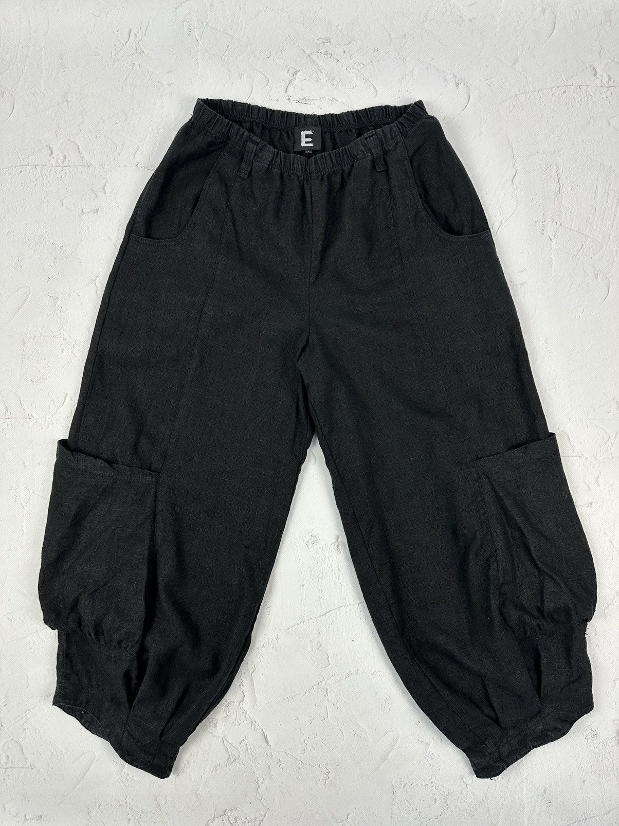 image of Avant Garde x Vintage Linen Cargo Black Parachute Pants, Men's (Size 33)