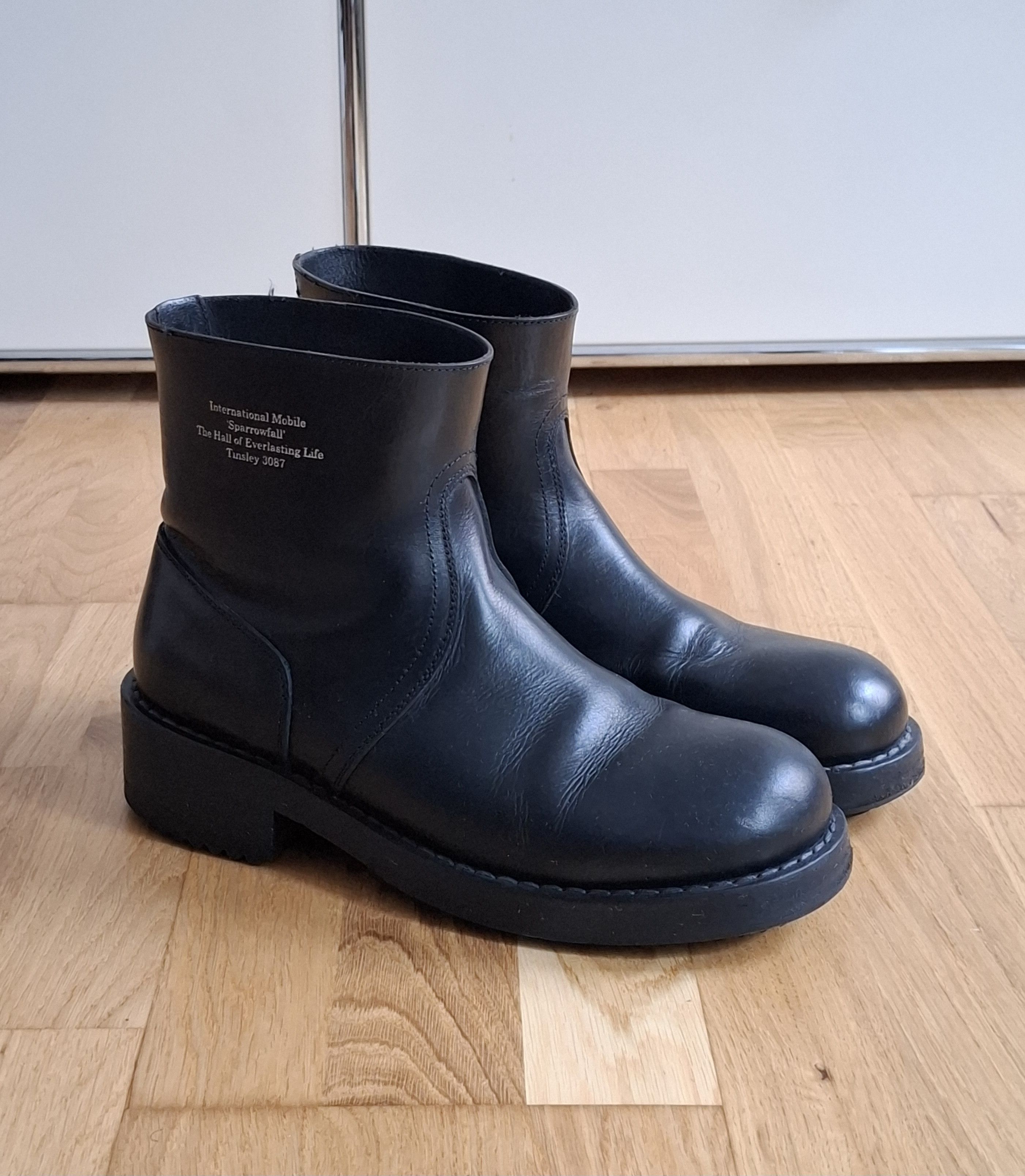 Raf Simons Black debossed-text Leather Ankle Boots Size US 8 / EU 41 - 1 Thumbnail