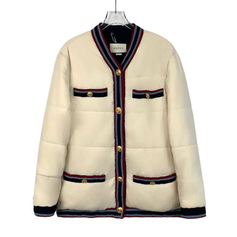 Gucci Gucci Beige striped V-neck single-breasted long-sleeved cot Size US XXS / EU 40 - 1 Thumbnail