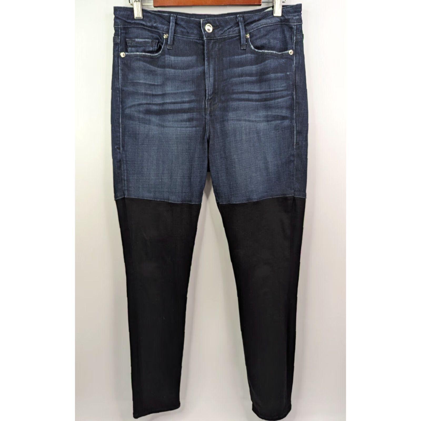 Good American Good American Good Legs Two Toned Black Bottom Colorblock Skinny Jeans Sz 12/31 Size 34" / US 12 / IT 48 - 2 Thumbnail