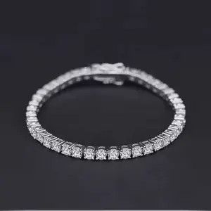 Jewelry 4mm Tennis Chain Sterling Silver White Bracelet Size ONE SIZE - 1 Thumbnail