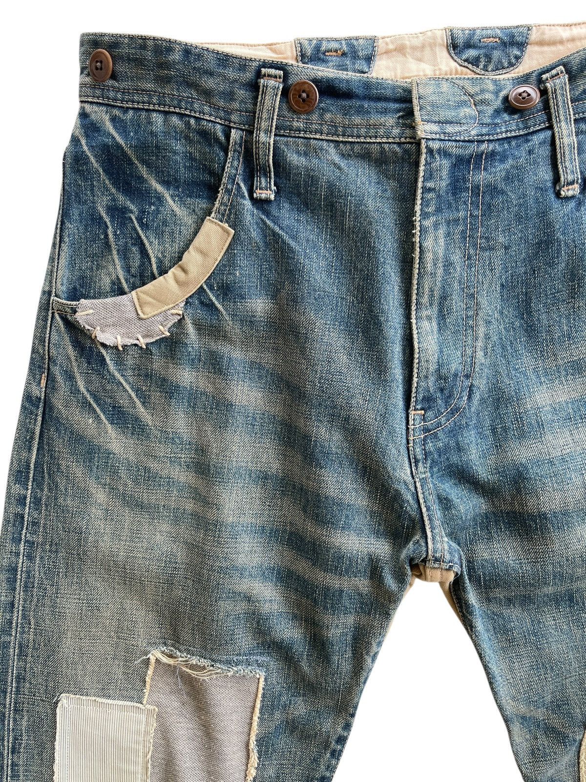 Vintage R.Newbold Old & New Selvedge Buckle Patchwork Limited Denim Size US 31 - 8 Thumbnail