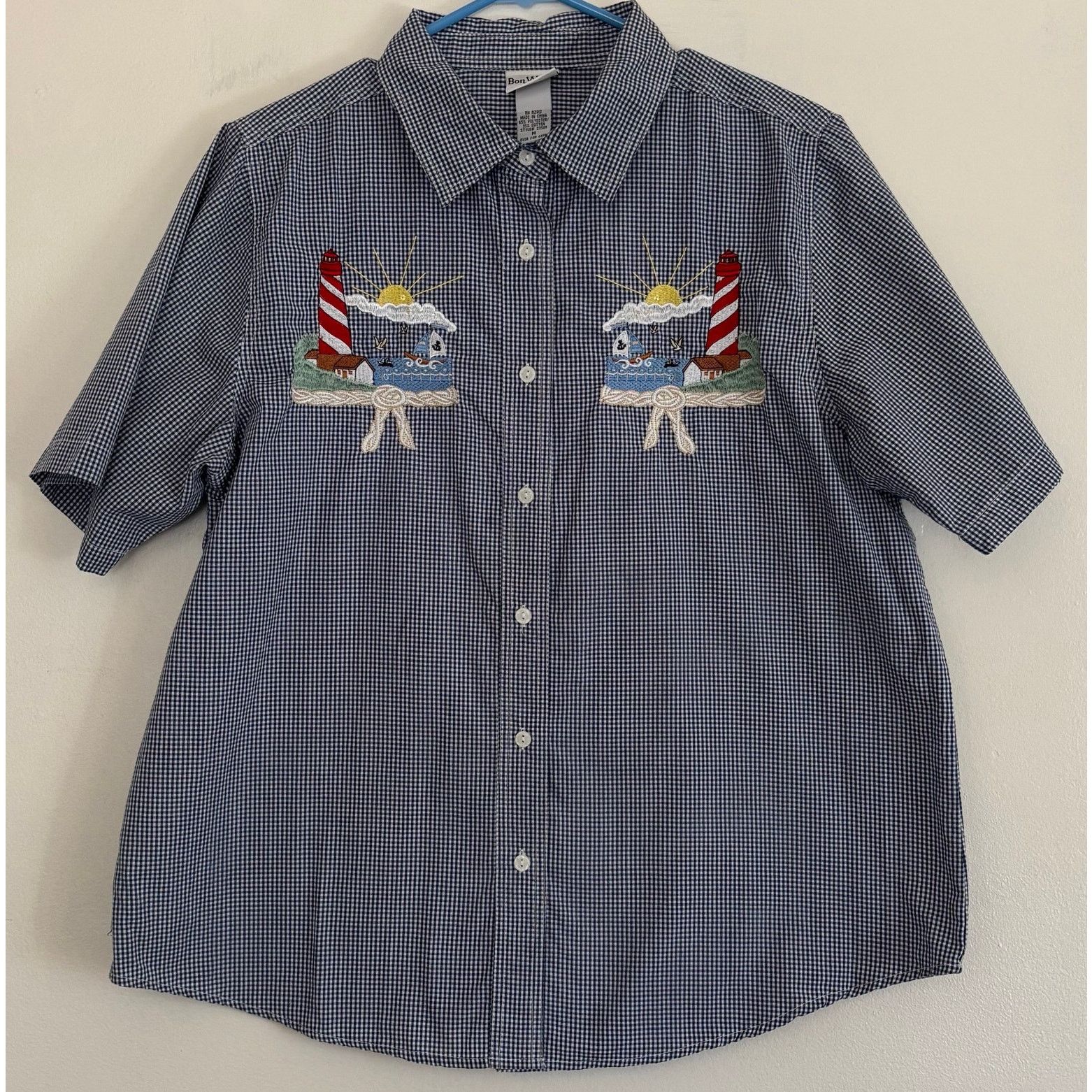 Other BonWorth Blue Gingham Nautical Embroidered Button-Down Shirt Size M / US 6-8 / IT 42-44 - 1 Thumbnail