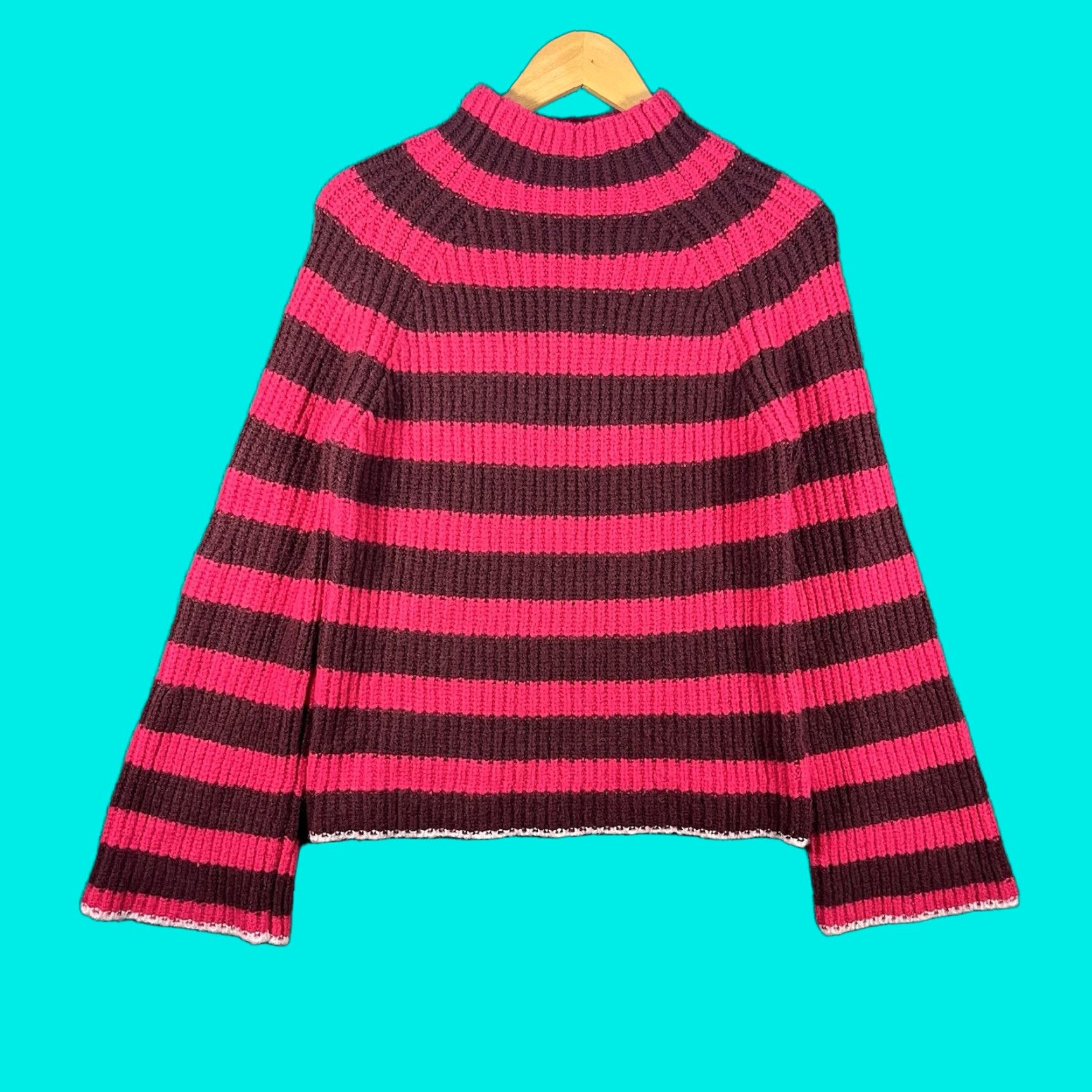 Anthropologie Maeve Anthropologie Womens Striped Turtleneck Sweater Pink Size Small Wool Size S / US 4 / IT 40 - 1 Thumbnail