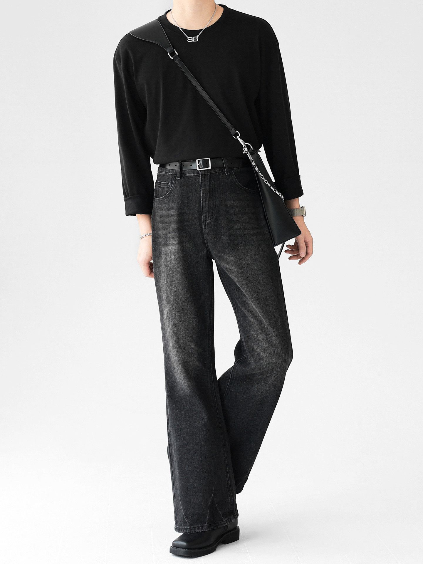 Japanese Brand × Jean Men's loose retro wide-leg slightly flared distressed jeans Size US 32 / EU 48 - 4 Thumbnail