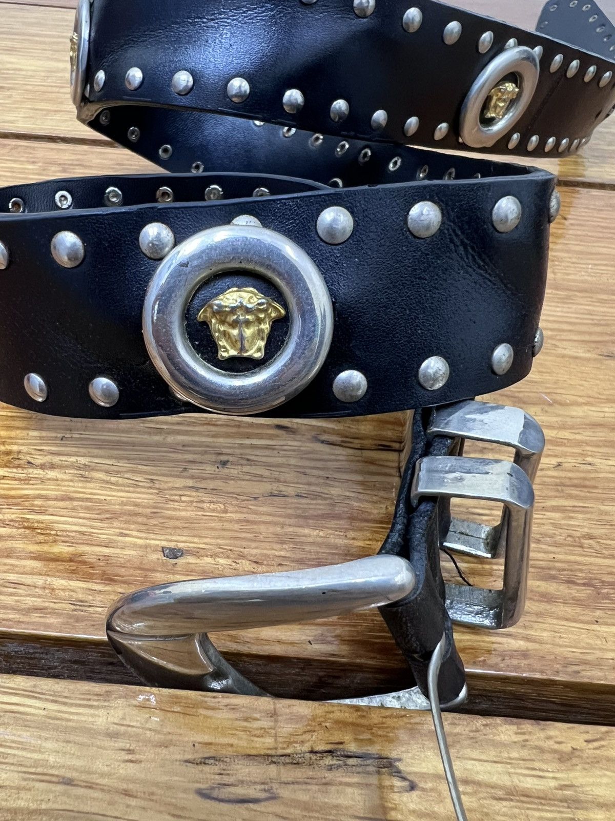 Leather Versace Medusa Head Studded Leather Belt Size 36 - 3 Thumbnail