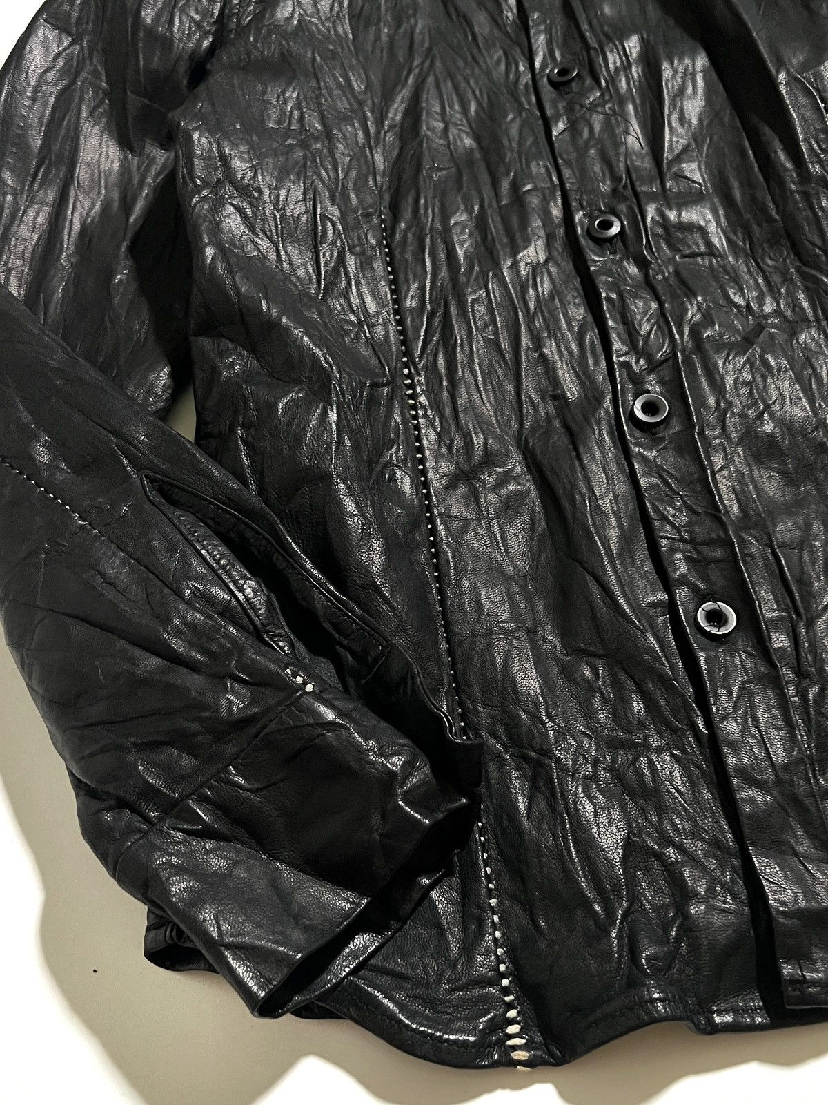 Japanese Brand ONE GRAVITY Black Goatskin Shirt Jacket White Stitching Size US S / EU 44-46 / 1 - 3 Thumbnail
