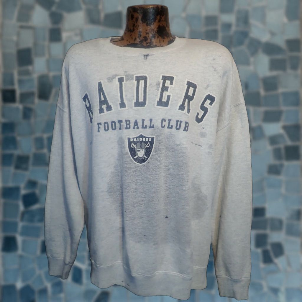 NFL VINTAGE Raiders Sweatshirt 90s XL Heather Gray Crew Neck Men’s Distressed Size US XL / EU 56 / 4 - 1 Thumbnail