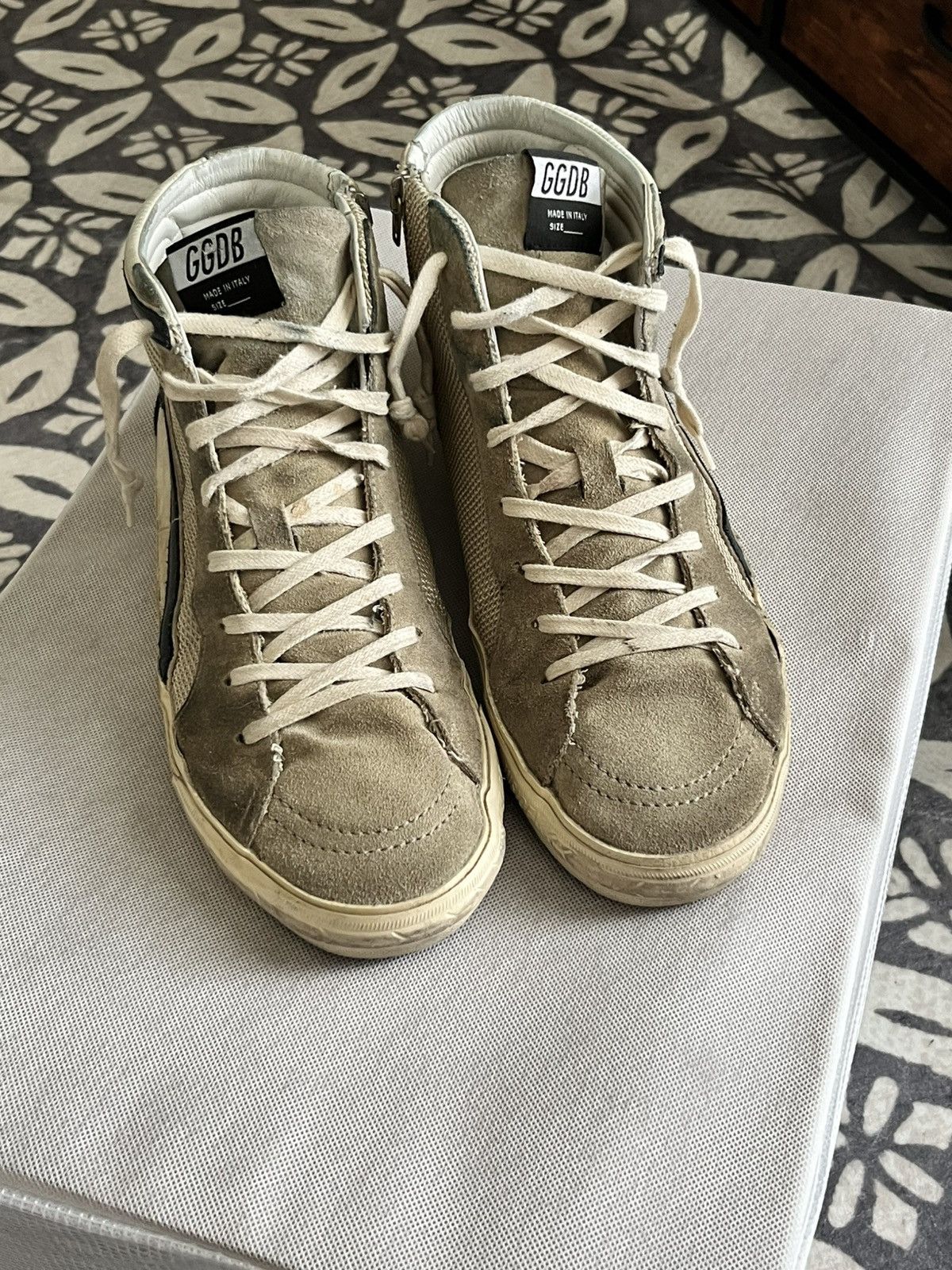 Golden Goose Slide in beige mesh and nylon with blue leather star/flash Size US 10.5 / EU 43-44 - 6 Thumbnail