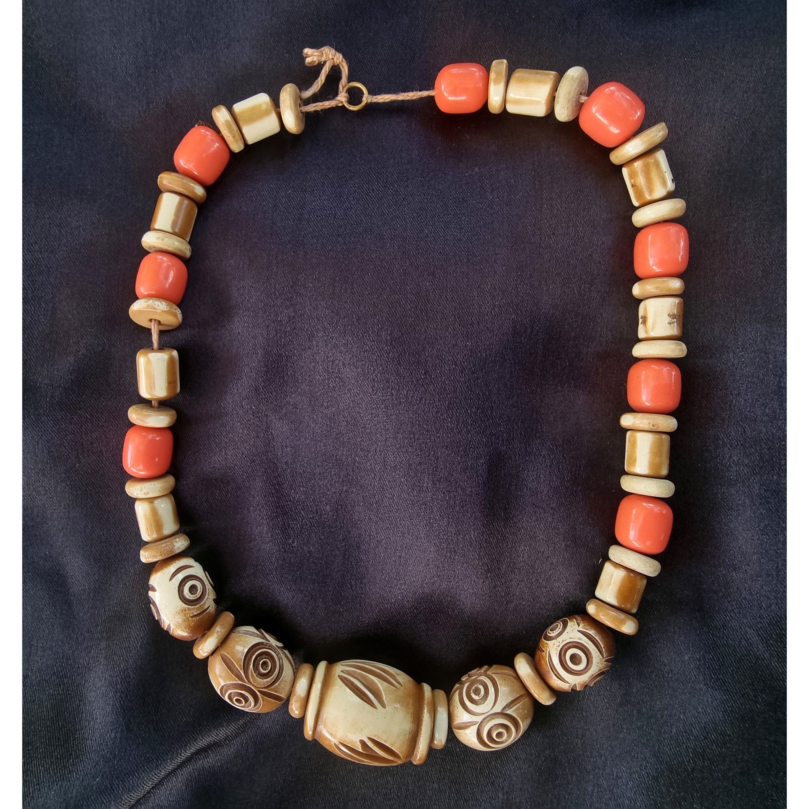 Other Vintage Wooden Celluloid 1980s Art Deco Orange Brown Beaded Size ONE SIZE - 2 Thumbnail