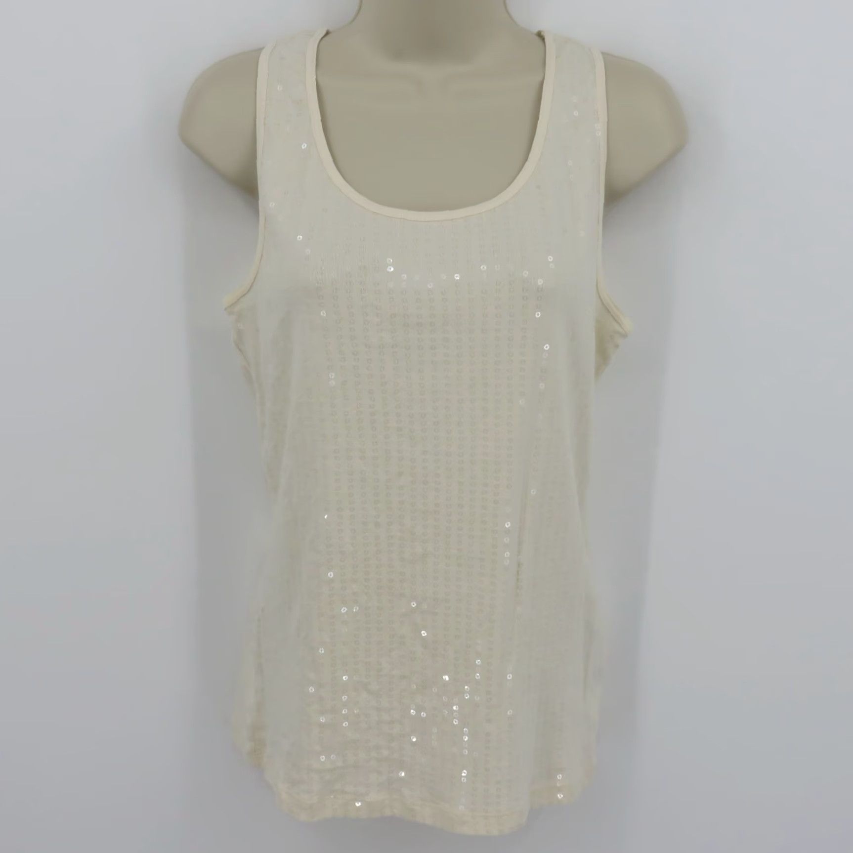 Chaps VINTAGE Chaps Tank Top Shirt Women L Ivory Sequin Sleeveless Scoop Neck Cotton Size L / US 10 / IT 46 - 8 Thumbnail