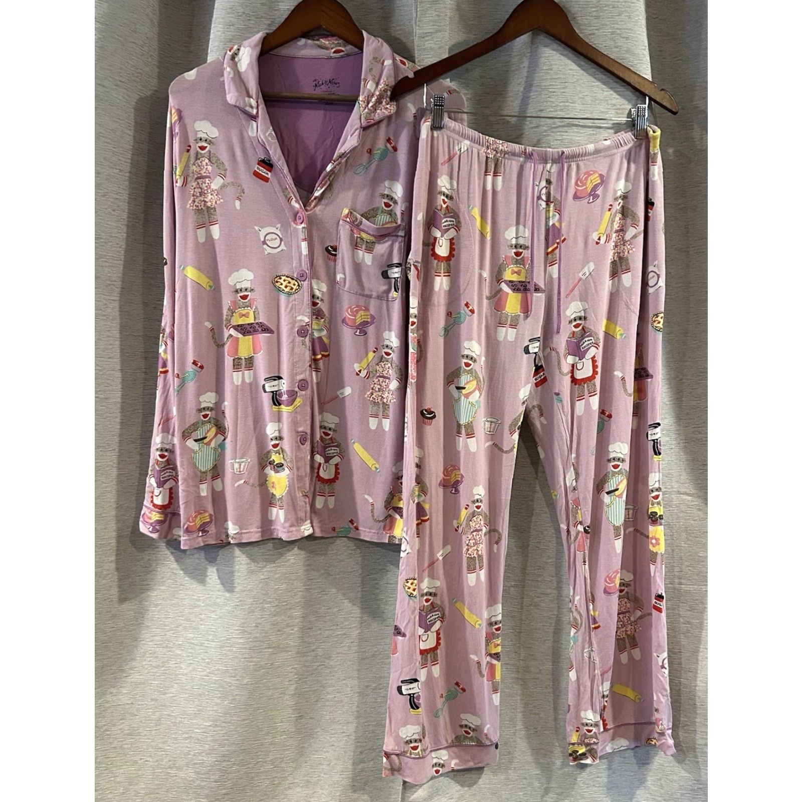 Vintage Nick & Nora Pajama Set Sock Monkey Baker 2 Pc Top Bottom PJs Size Large Size L / US 10 / IT 46 - 2 Thumbnail