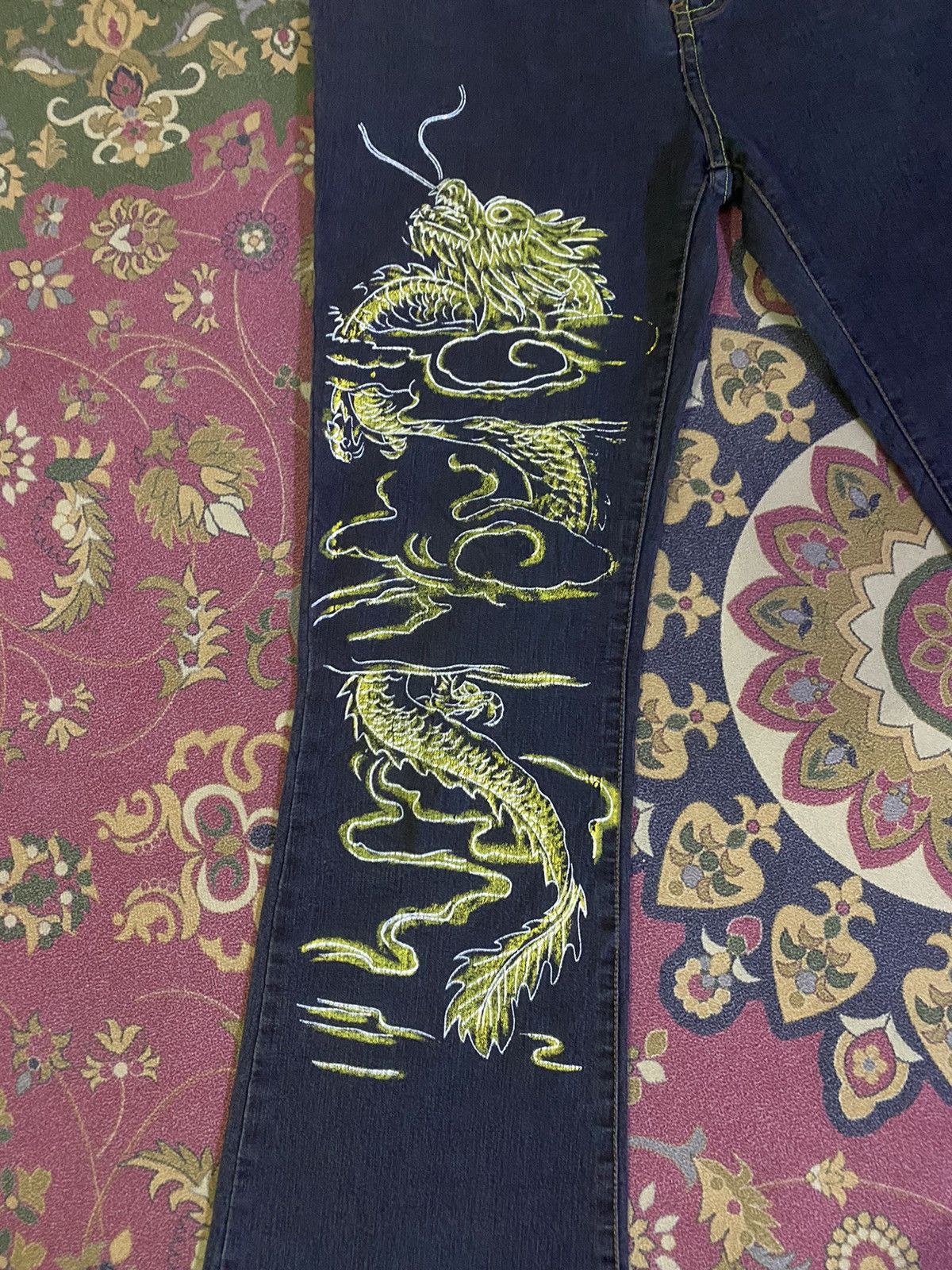 Japanese Brand 🔥FLARE🔥Japanese Brand Aoma Jeans Sukajan Dragon Style Denim Size US 29 - 4 Thumbnail