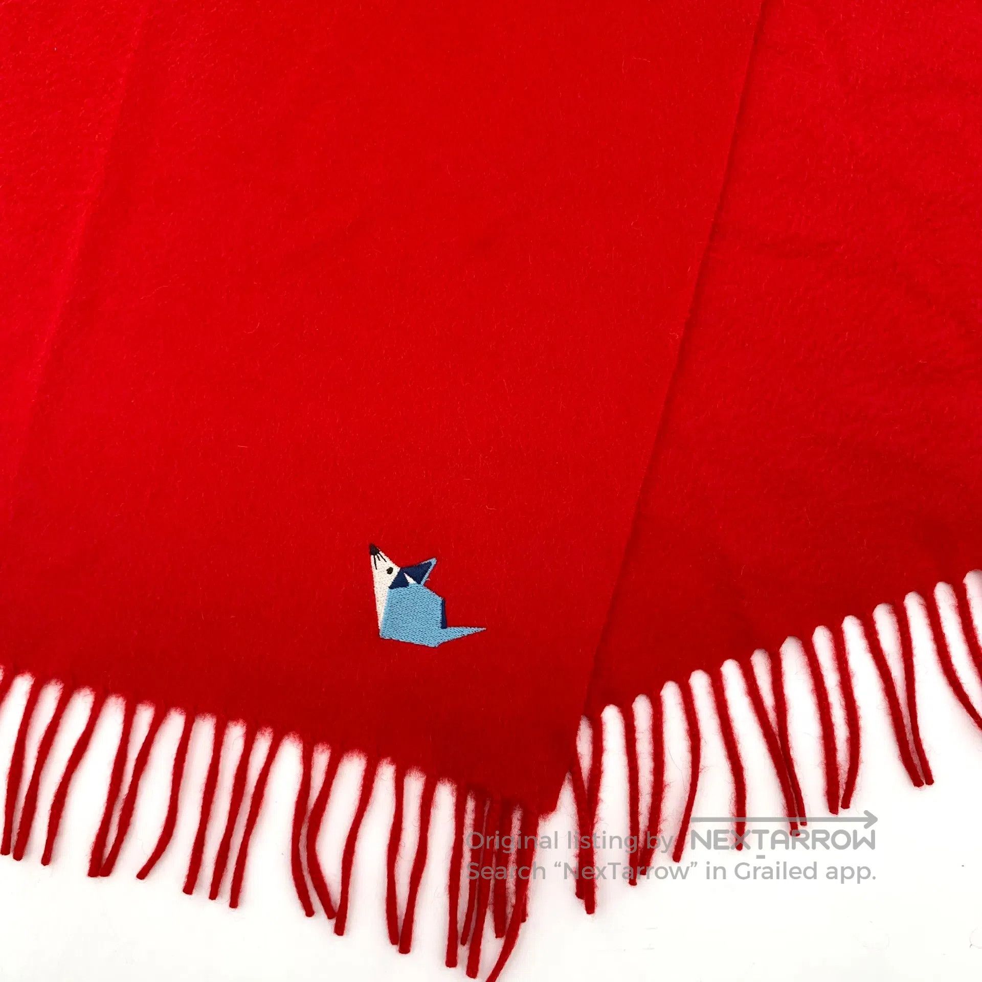 Loro Piana LORO PIANA size 85 Red Mouse Embroidered Cashmere Fringe S Size ONE SIZE - 6 Thumbnail