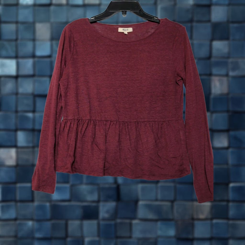 Madewell Madewell T-Shirt Women XS Red Linen Ruffle Long Sleeve Knit Top Casual Basic 100% Linen Shirt Mens? Size XS / US 0-2 / IT 36-38 - 1 Thumbnail