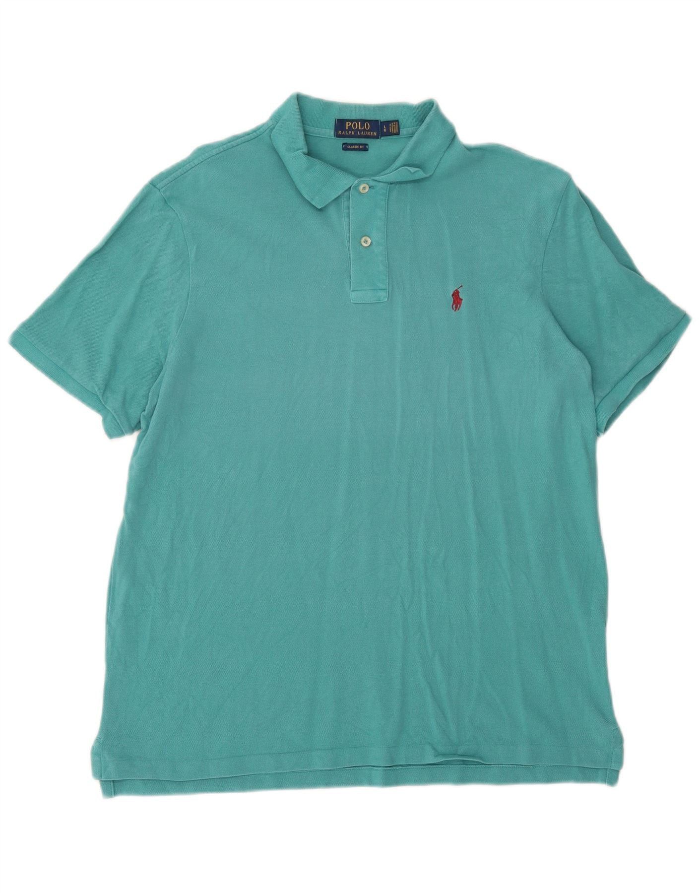 Polo Ralph Lauren Mens Classic Fit Polo Shirt Large Turquoise Cotton Size US XL / EU 56 / 4 - 1 Thumbnail