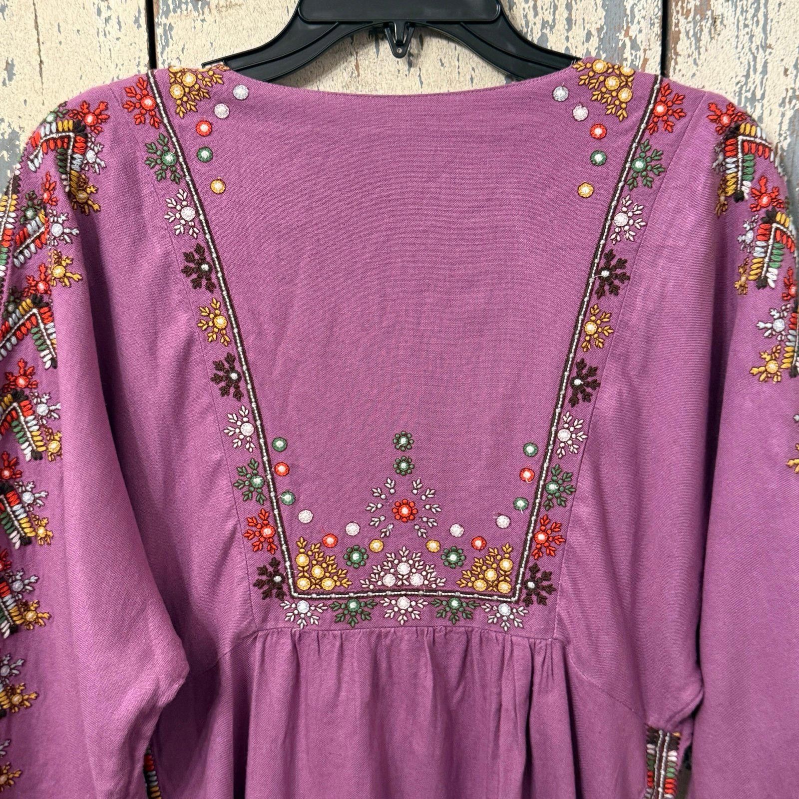 Free People Free People Purple Embroidered Linen Dress, size XS Size XS / US 0-2 / IT 36-38 - 5 Thumbnail