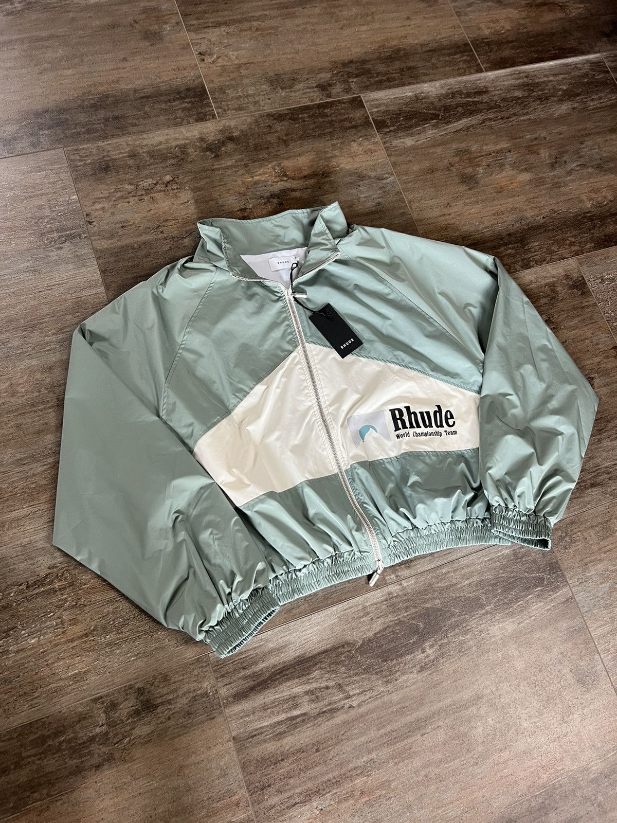 image of Rhude Jacket Race Team Bomber Nylon Windbreaker in Blue, Men's (Size XL)