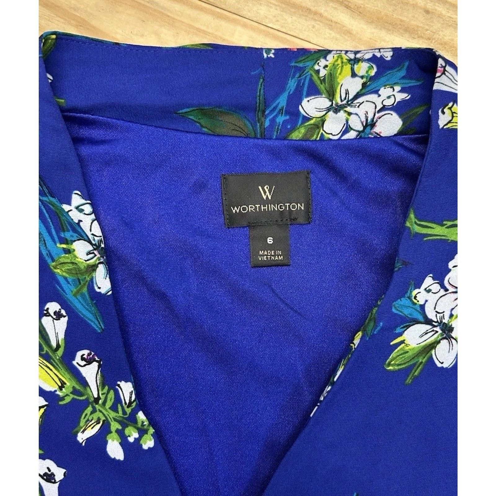 Worthington Worthington Women's Sz 6 Blue Floral Print Lined Dress. Size M / US 6-8 / IT 42-44 - 4 Thumbnail