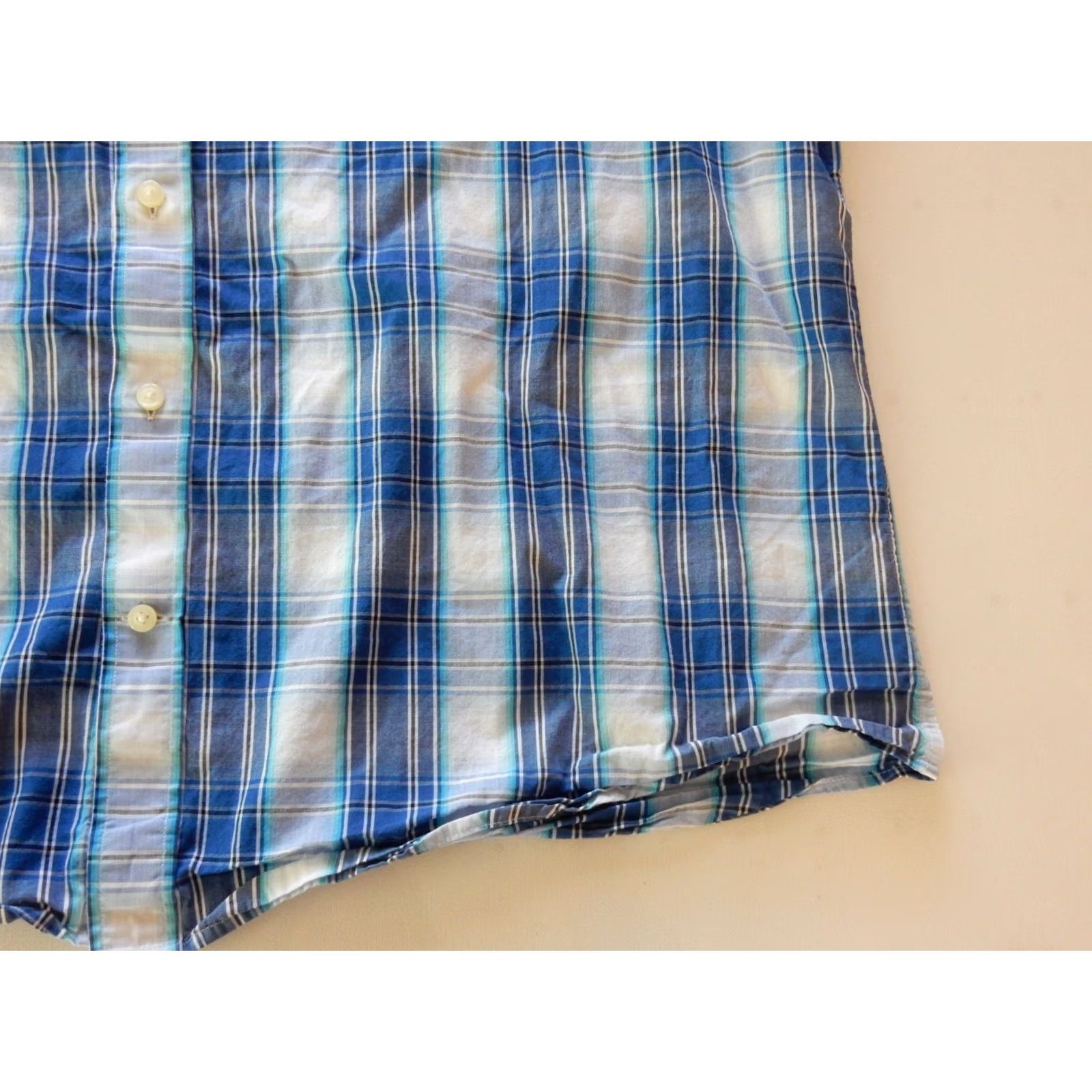Vintage Thomas Dean Button-Up Shirt Men Short Sleeve Plaid Cotton Blue M Size Front Button Shirt Mens Size US M / EU 48-50 / 2 - 2 Thumbnail
