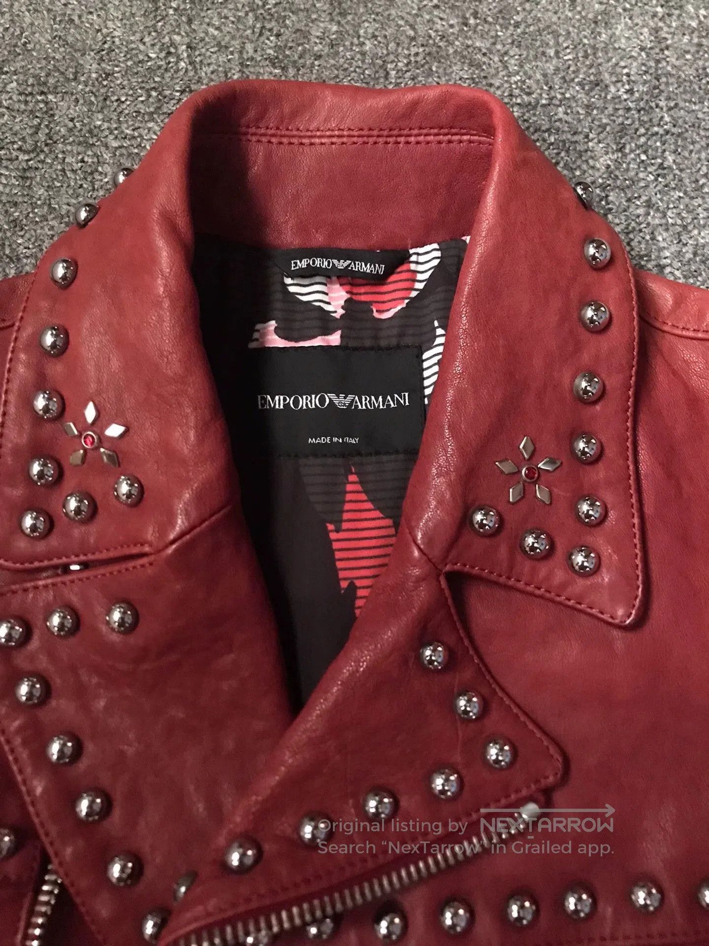 Emporio Armani Red Studded Leather Biker Jacket. Size US M / EU 48-50 / 2 - 4 Thumbnail