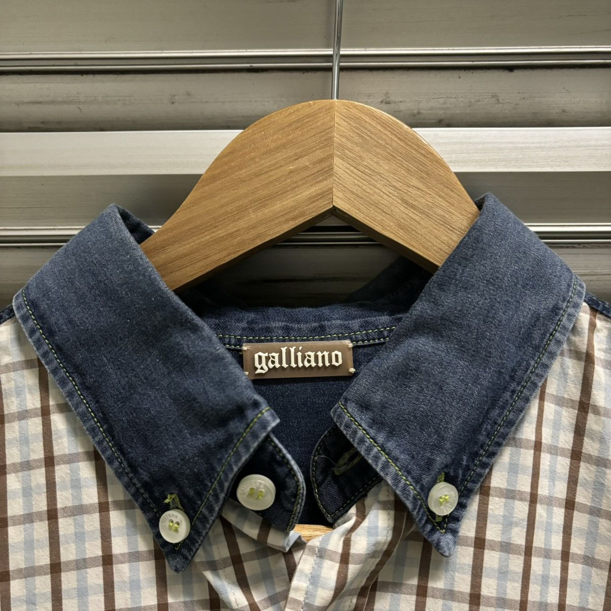 Designer John Galliano Check Shirt with Denim Details – Made in Italy Size US L / EU 52-54 / 3 - 3 Thumbnail