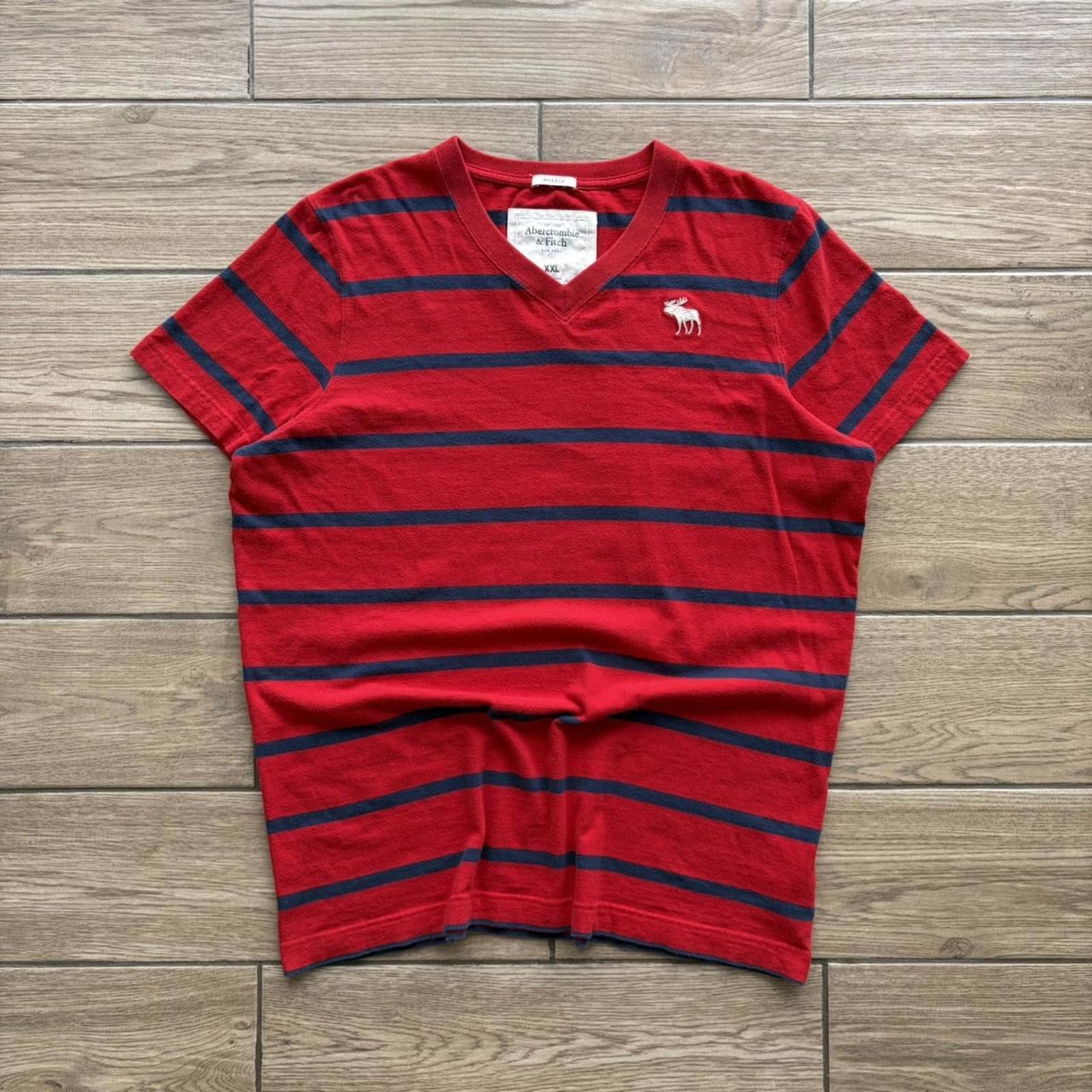 Abercrombie & Fitch Y2K Striped Abercrombie & Fitch V-Neck T-Shirt Size US XL / EU 56 / 4 - 1 Thumbnail