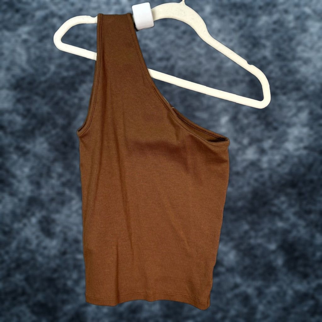 Madewell Madewell Tank Shirt Womens XS Brown One Shoulder Ribbed Cotton Blend Sleeveless Size XS / US 0-2 / IT 36-38 - 1 Thumbnail