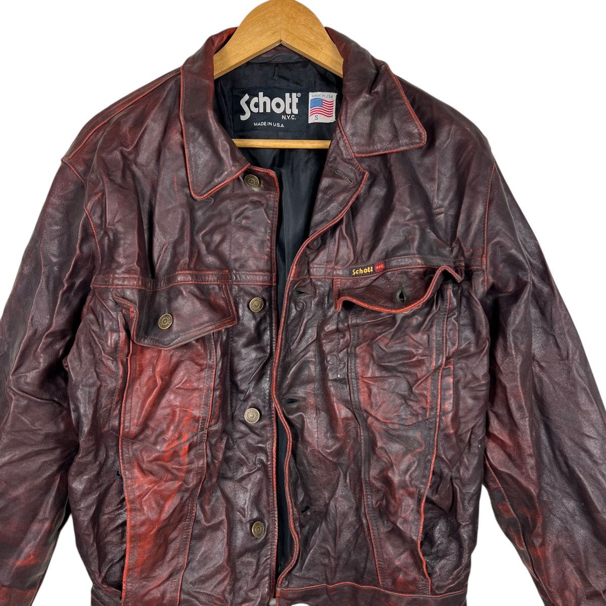 Schott 🔥 Vintage Schott Scartish Wrinkle Leather Jacket made In Usa Size US S / EU 44-46 / 1 - 5 Thumbnail