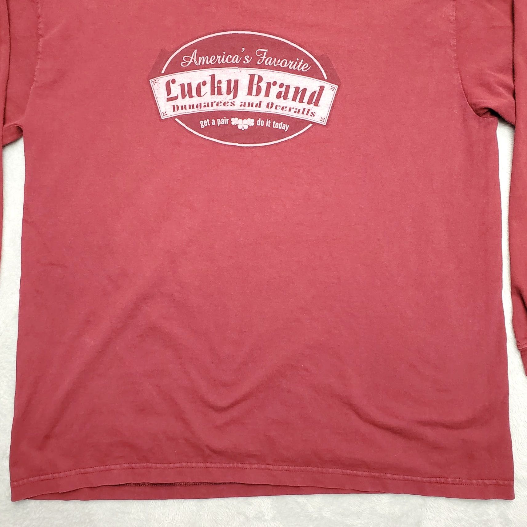 Lucky Brand VINTAGE Lucky Brand Shirt Mens L Red Long Sleeve Crewneck Dungarees Logo Graphic USA Mens Size US L / EU 52-54 / 3 - 2 Thumbnail