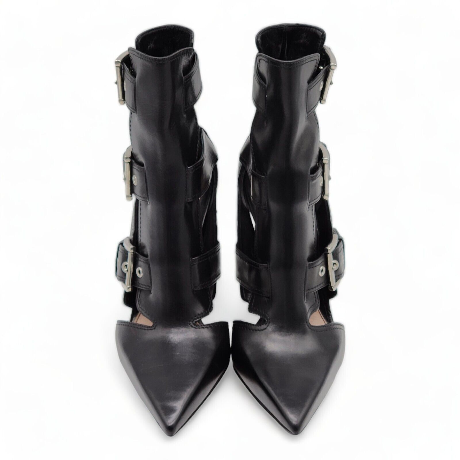 Alexander McQueen Cage Buckle Ankle Stiletto Heeled Booties Leather Black 37 Size US 7 / IT 37 - 4 Thumbnail