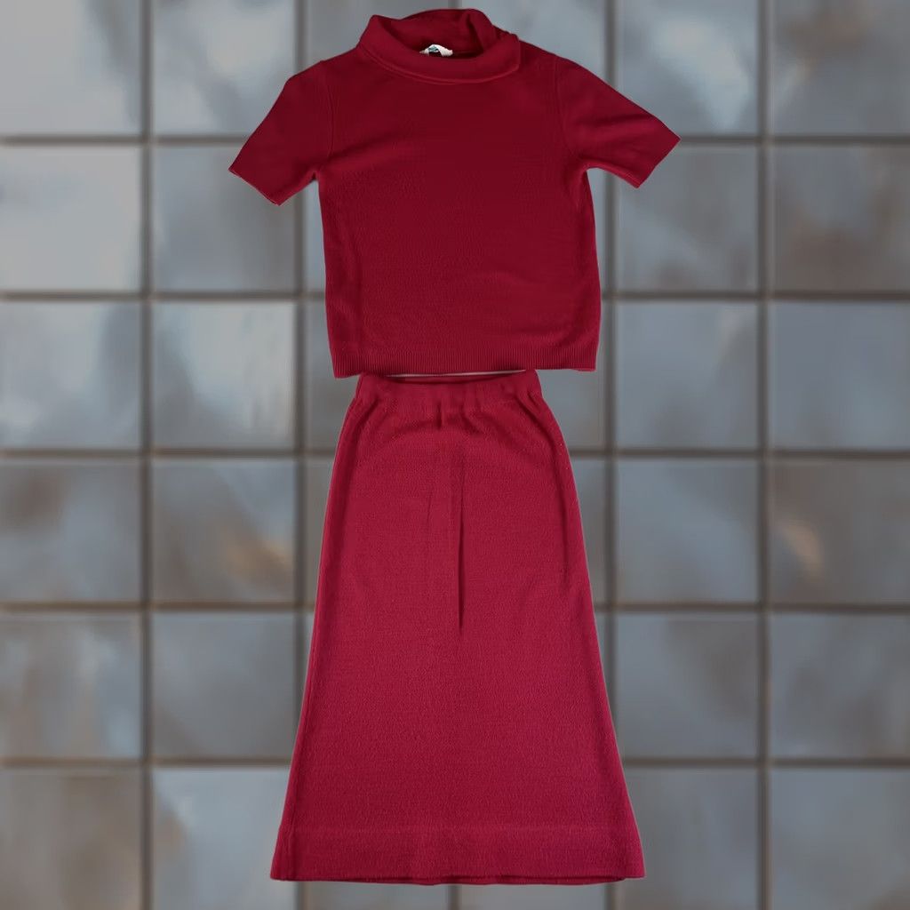 Sears VINTAGE Sears Fashion Top & Skirt Outfit Womens Small Pink Polycotton 1960s Knee Length Disco S/M Size S / US 4 / IT 40 - 1 Thumbnail