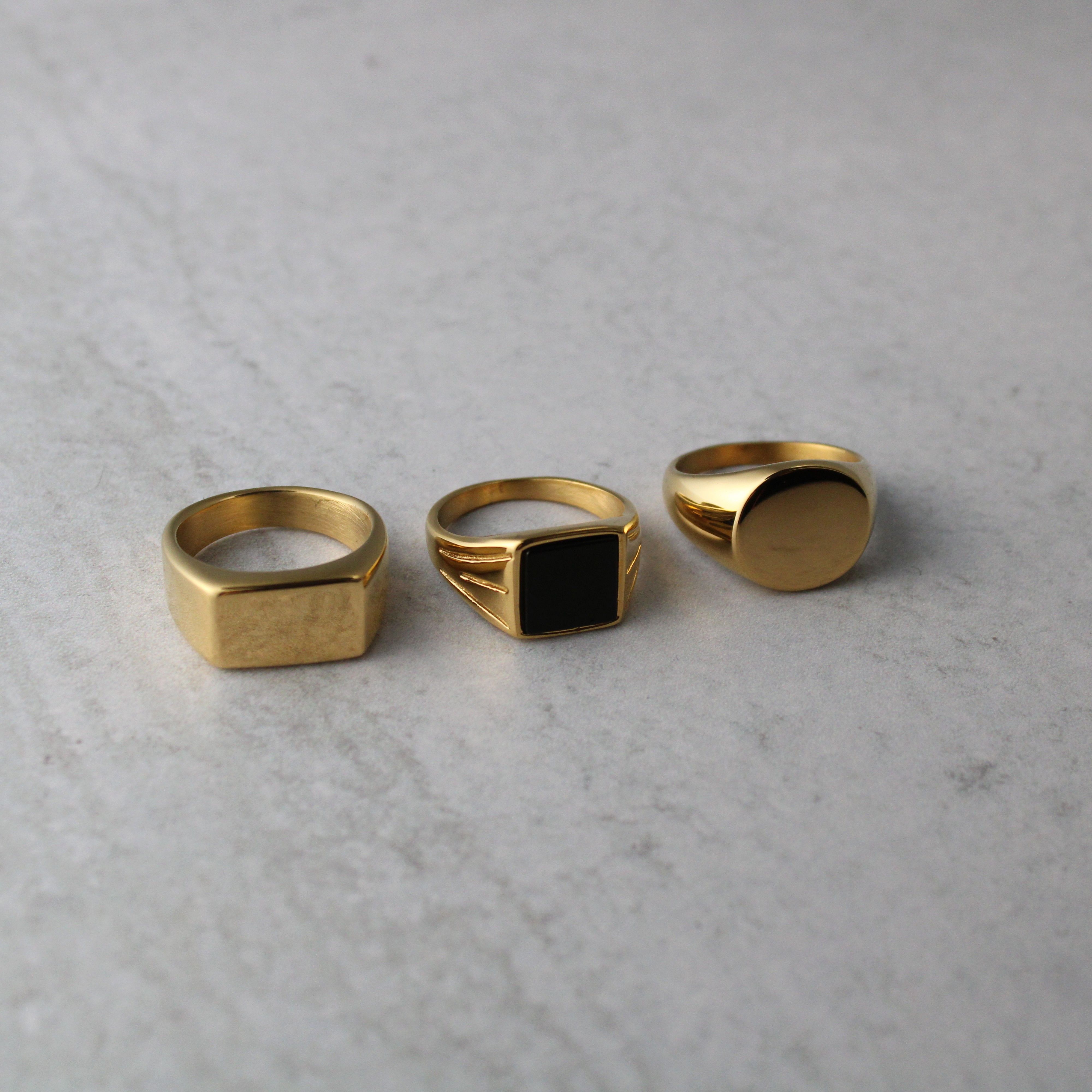Jewelry Gold Rings Set - Rectangle Signet, Onyx Stone, Oval Signet Size ONE SIZE - 3 Thumbnail
