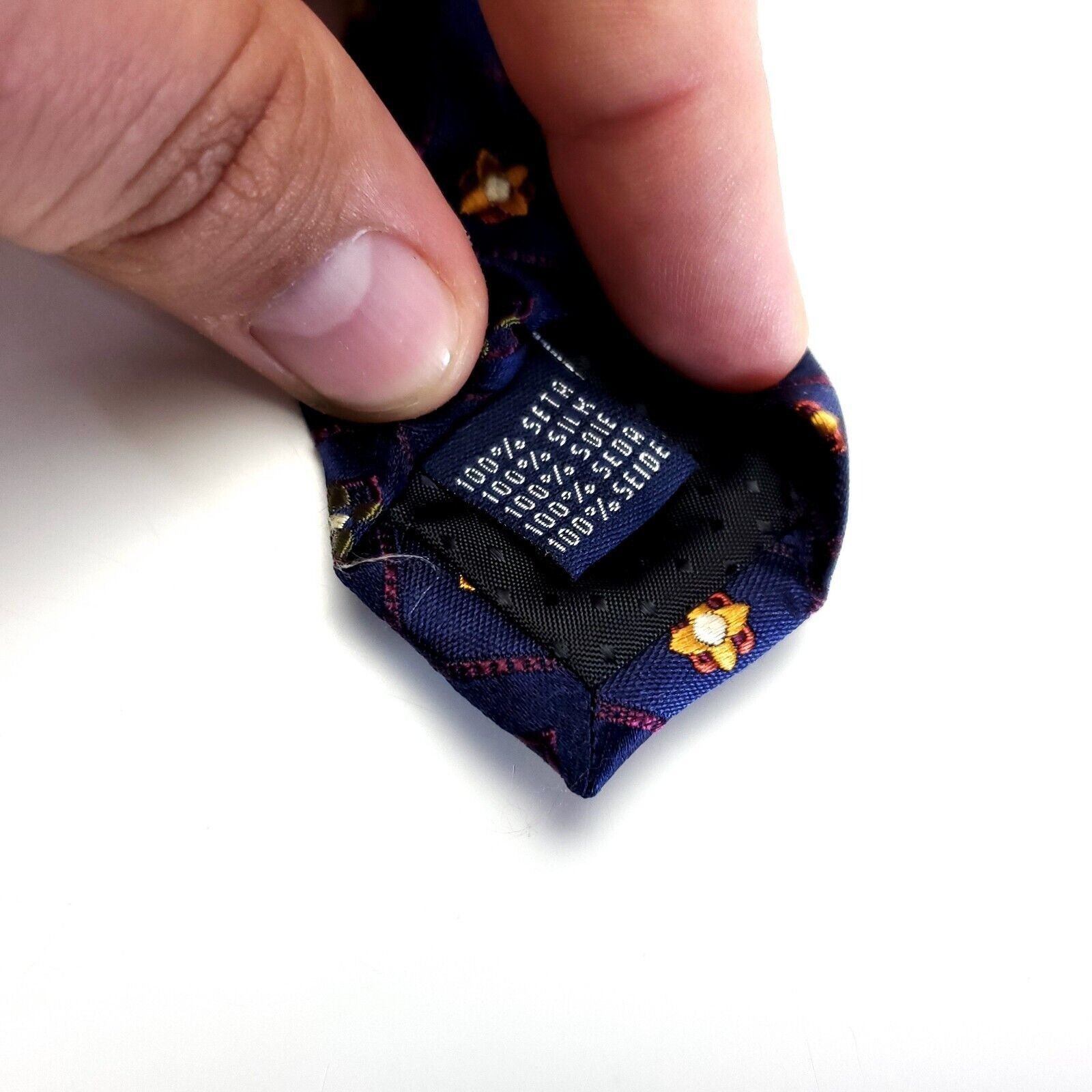 Designer Rooster Blue Geometric Floral Woven Silk Tie Size ONE SIZE - 4 Thumbnail