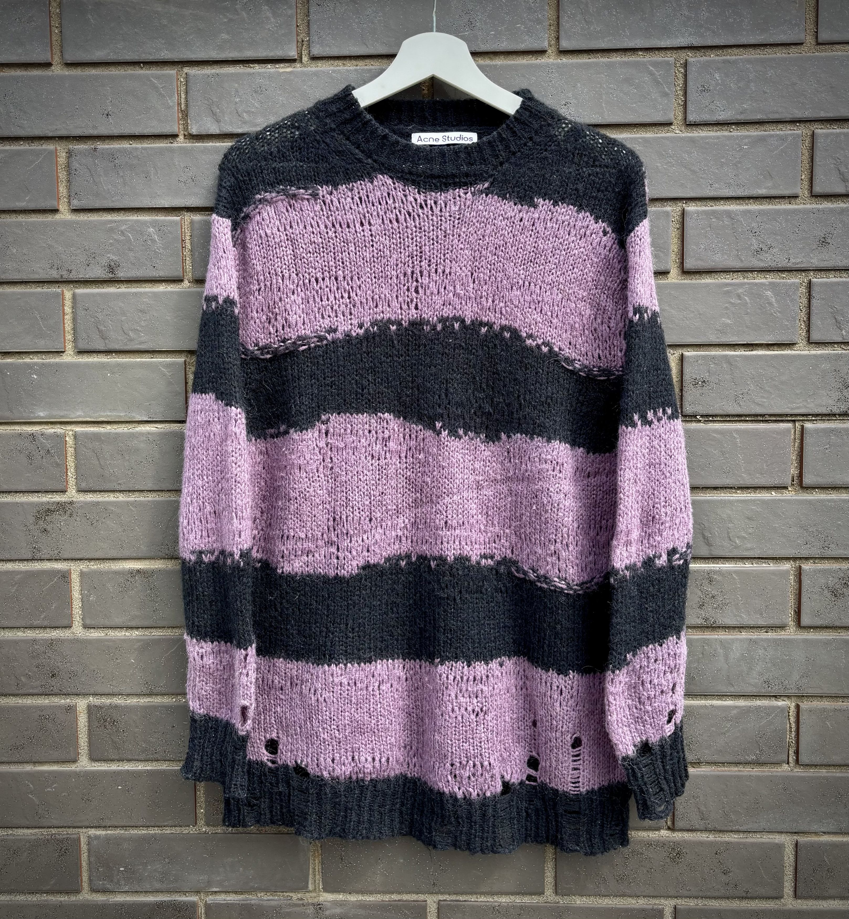 Acne Studios Distressed Stripped Mohair Knit Sweater