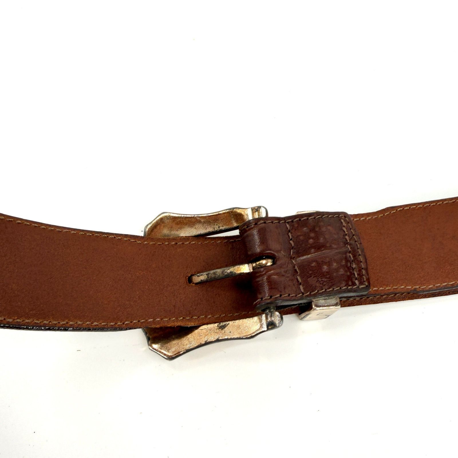 90s Brown Croc Embossed Leather Wildlife Medallion Belt