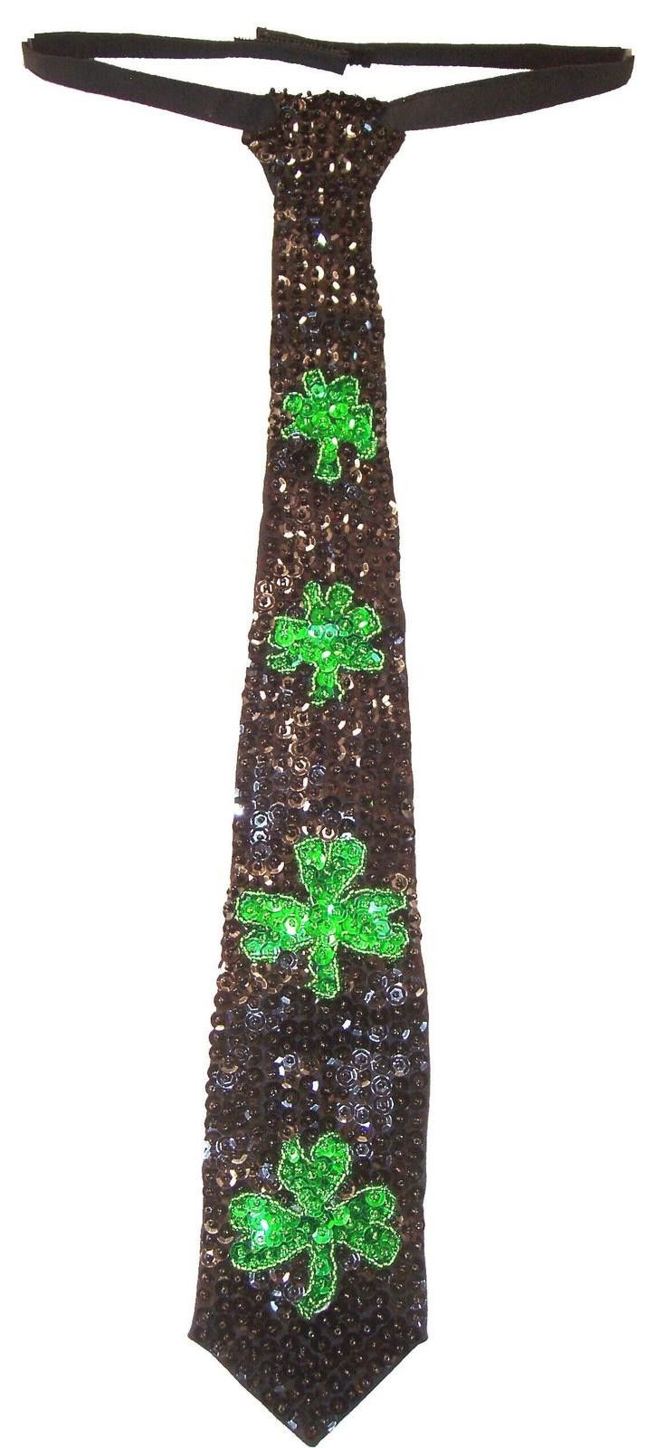 Designer Sequin Neck Tie BLACK w/SHAMROCK Adult Unisex Size ONE SIZE - 1 Preview