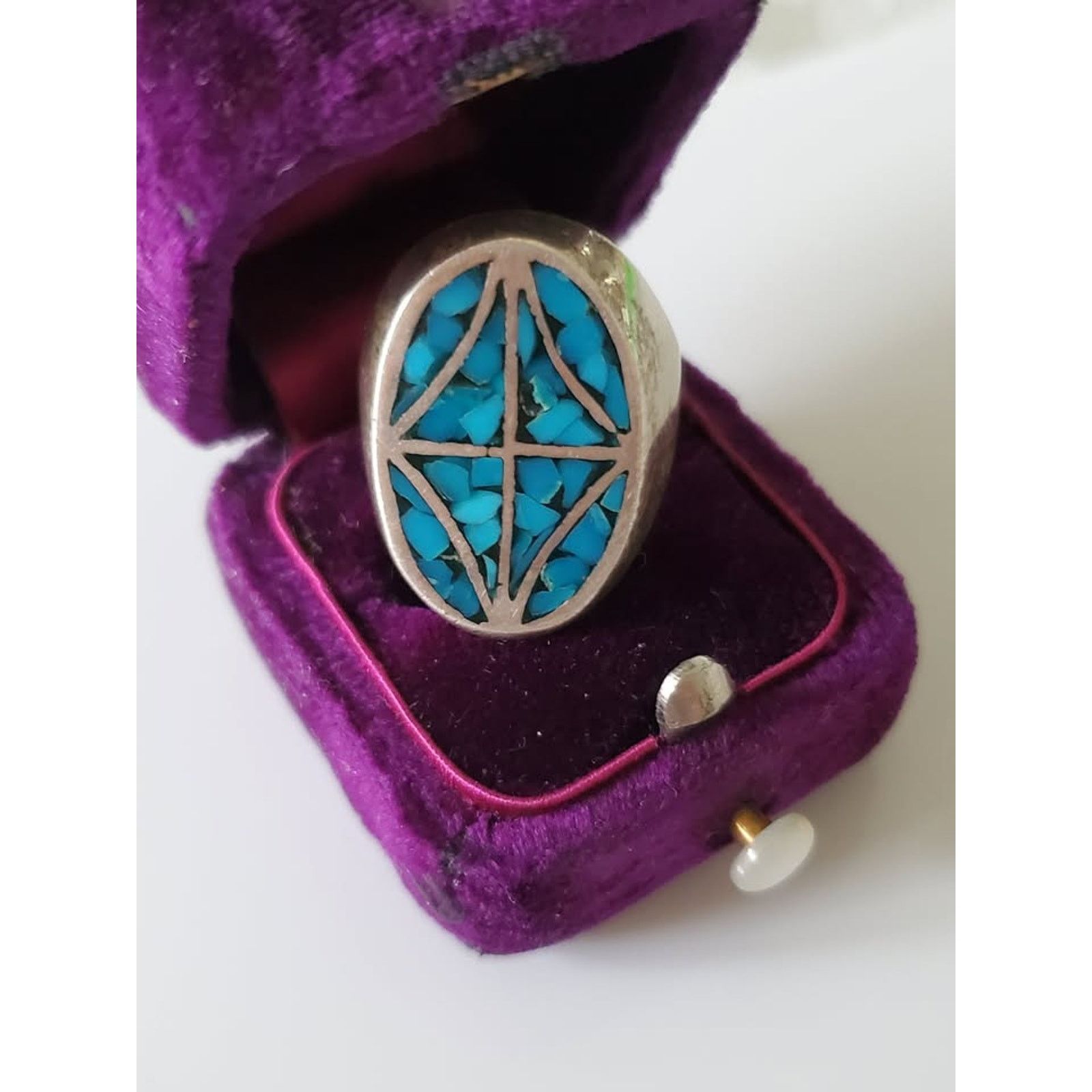Other Vintage Silver-plate Turquoise Inlay Ring Size ONE SIZE - 1 Thumbnail