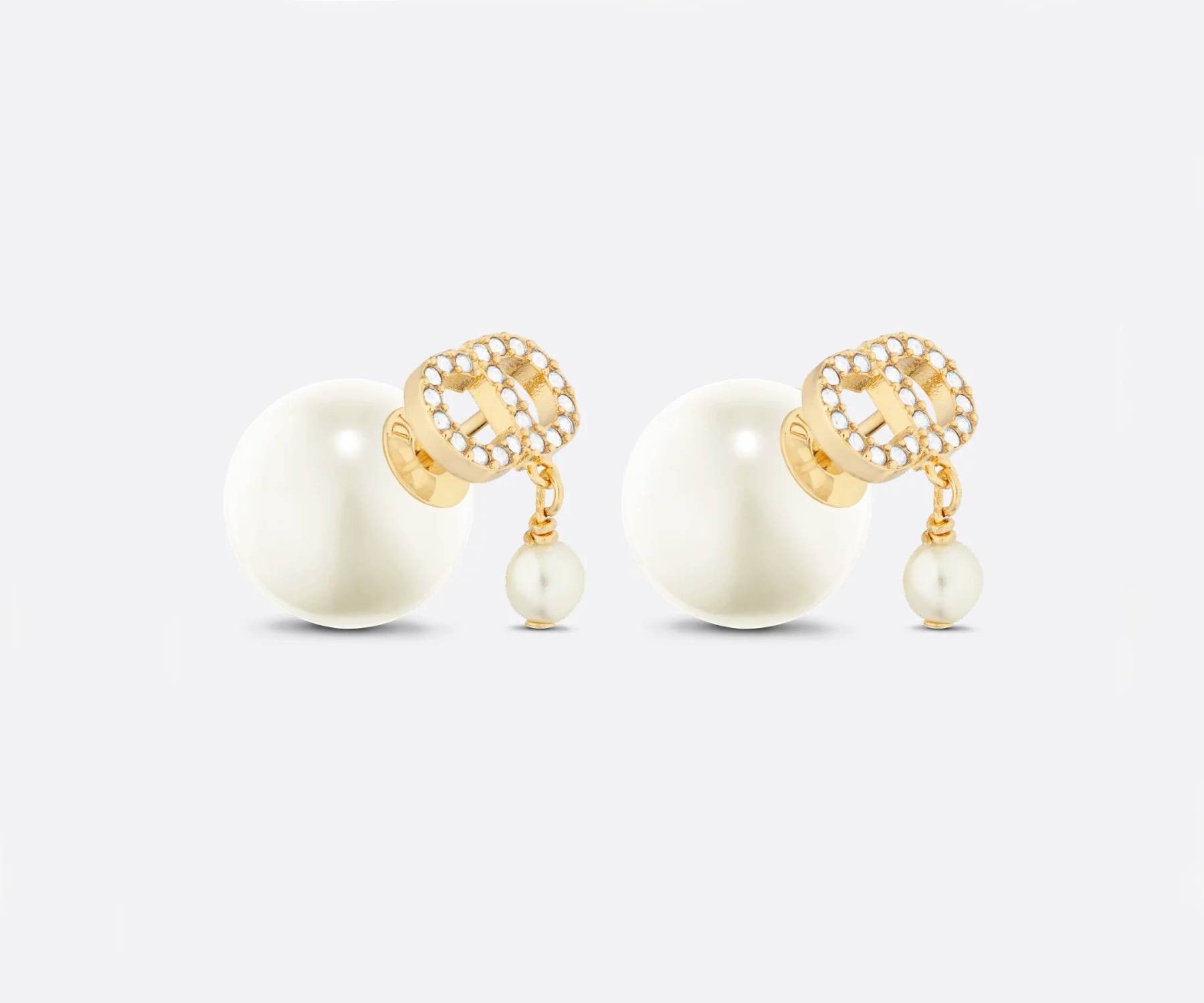 Dior Dior Tribales Gold CC Crystal Pearl Piercing Earrings Size ONE SIZE - 1 Thumbnail