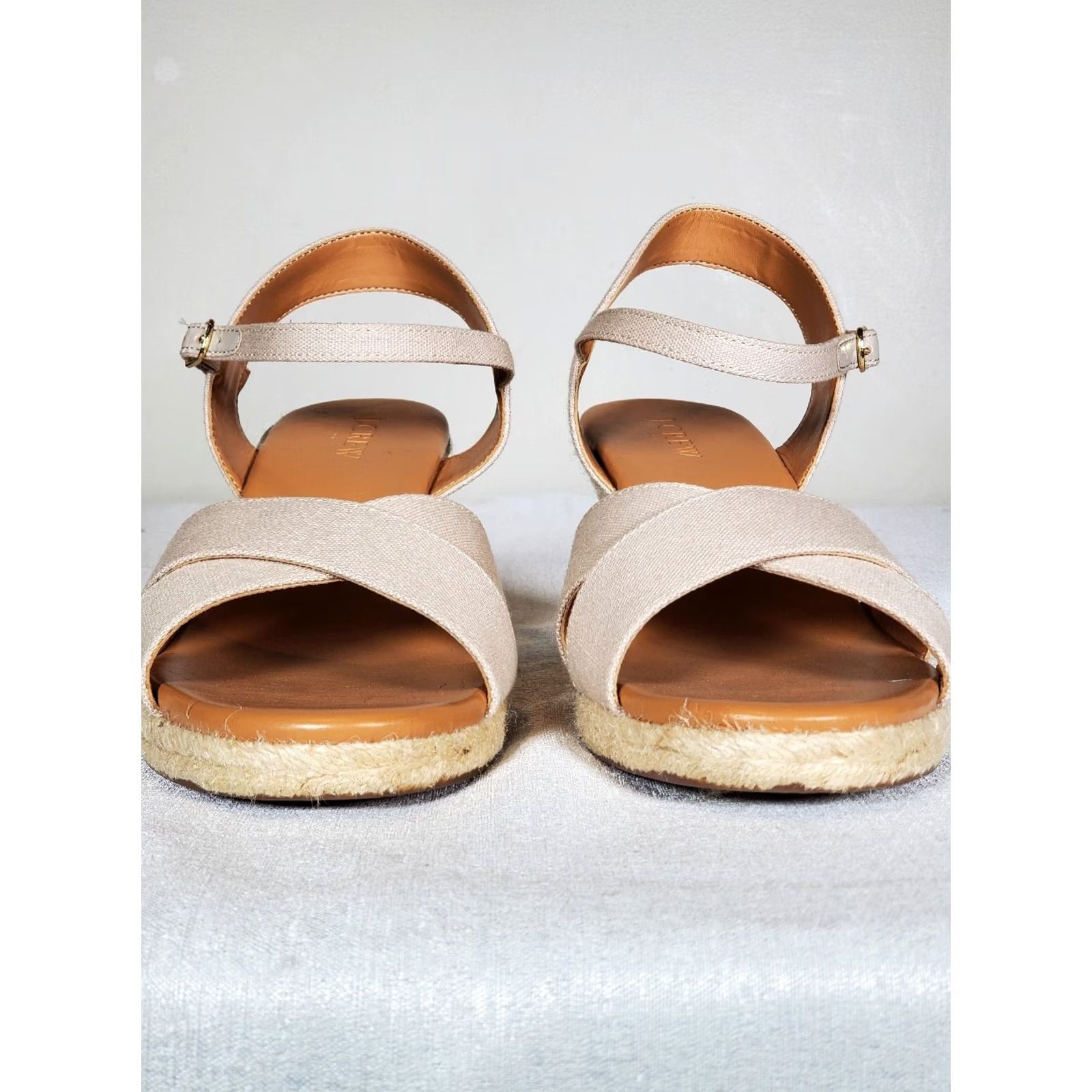 J.Crew J.CREW Beige Canvas Peep Toe Wedge Sandals Espadrille Women's Size US 9.5 Size US 10 / IT 40 - 4 Thumbnail
