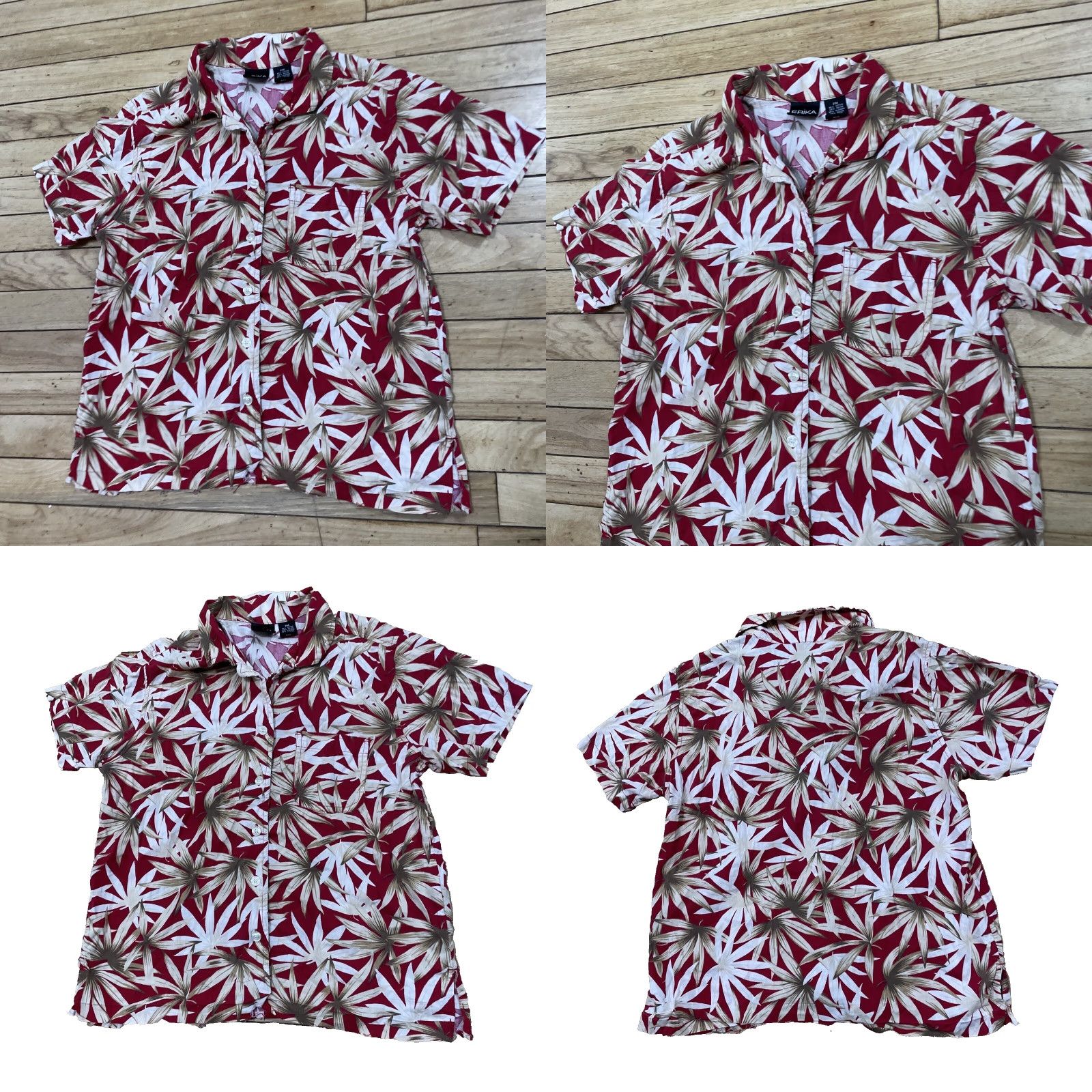 ALOHAS ERIKA Hawaiian Shirt Women PM Aloha Floral Red Tan Relaxed Button-Up Petite M Woman Shirt Size M / US 6-8 / IT 42-44 - 11 Thumbnail