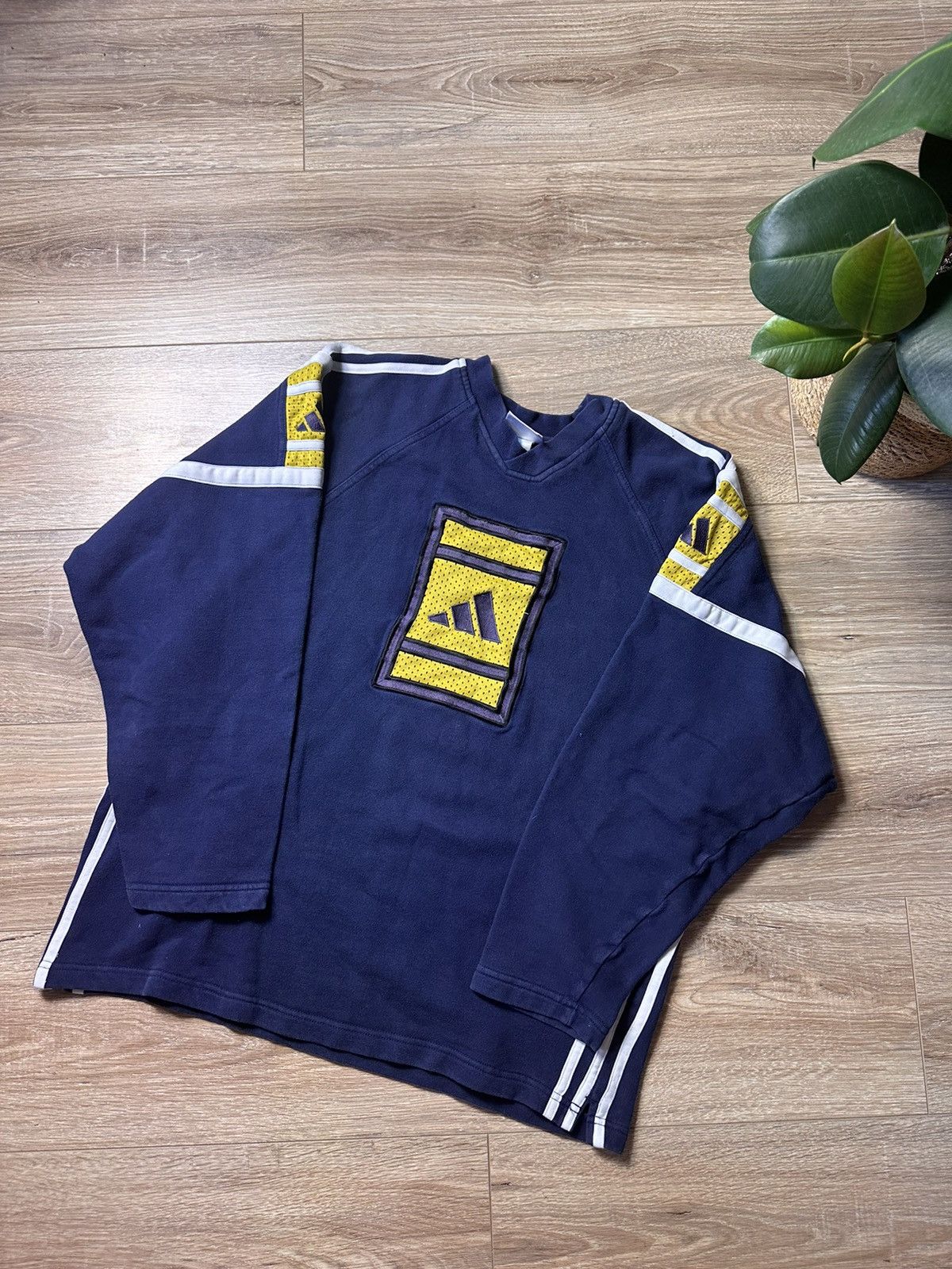 Pre-owned Adidas X Vintage Adidas Vintage Y2k Hype Streetwear Style Oversize Sweatshirt In Navy Blue