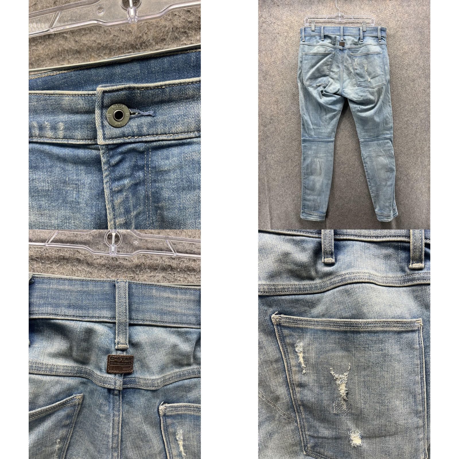 Vintage G-Star RAW Jeans Slim Skinny 33x32 Blue Denim 3D Zip Knee Biker Mens Size US 33 - 8 Thumbnail