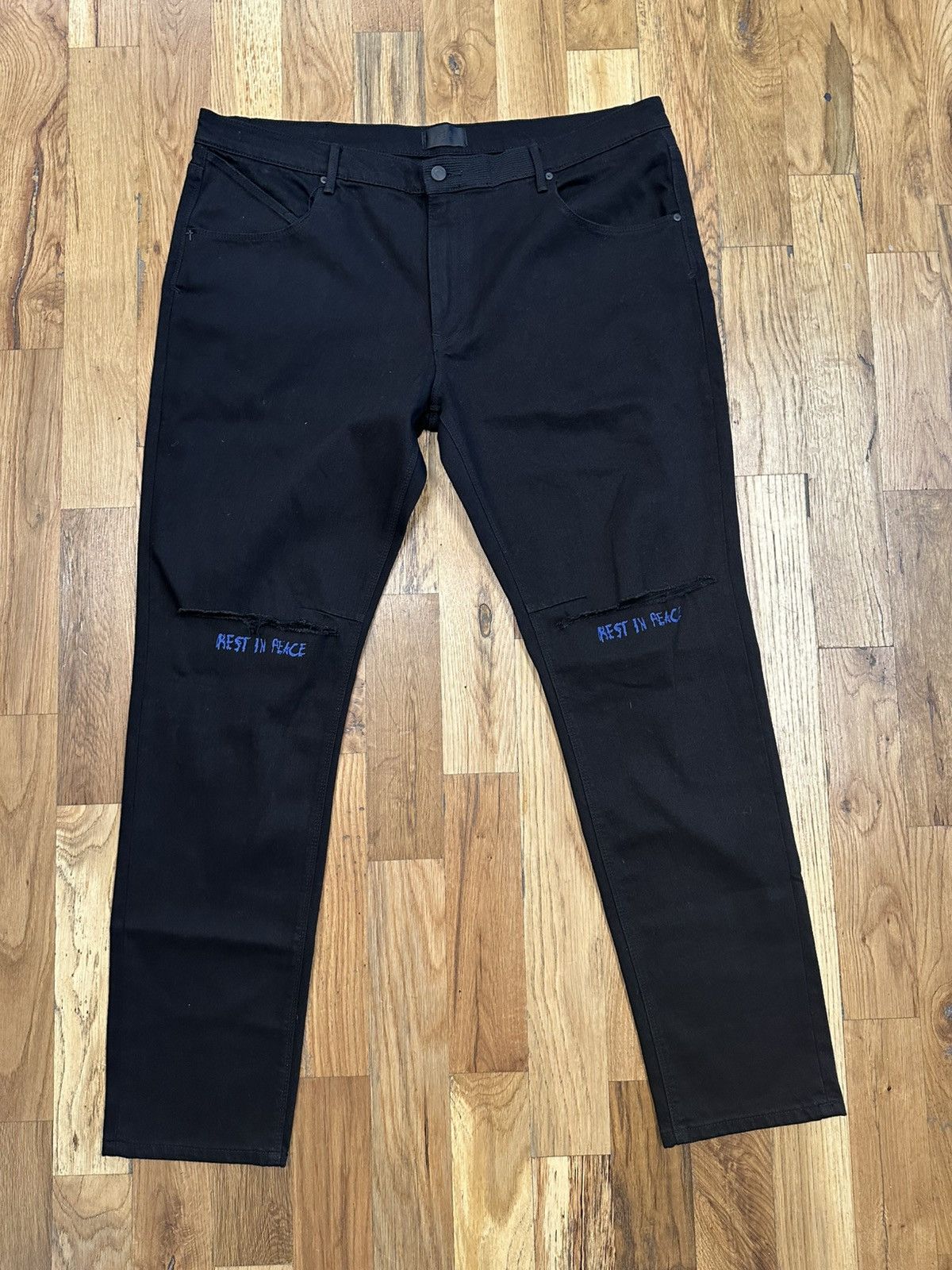 RTA Blue Rest In Peace Black Denim Jeans Size 42