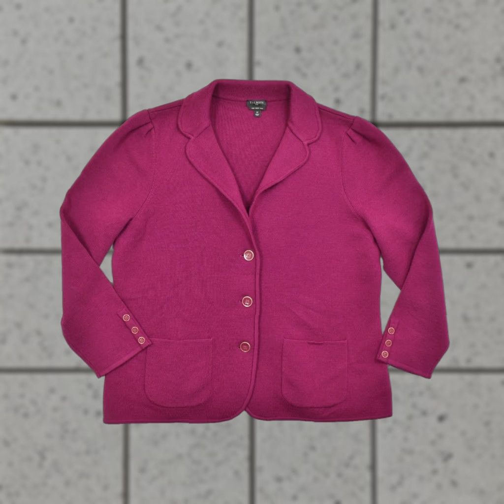 Talbots VINTAGE? No — Talbots Plus 1X Pure Merino Wool Knit Blazer Sweater Jacket Berry Pink 3-Button Cardigan Sweatshirt? Size XL / US 12-14 / IT 48-50 - 1 Thumbnail